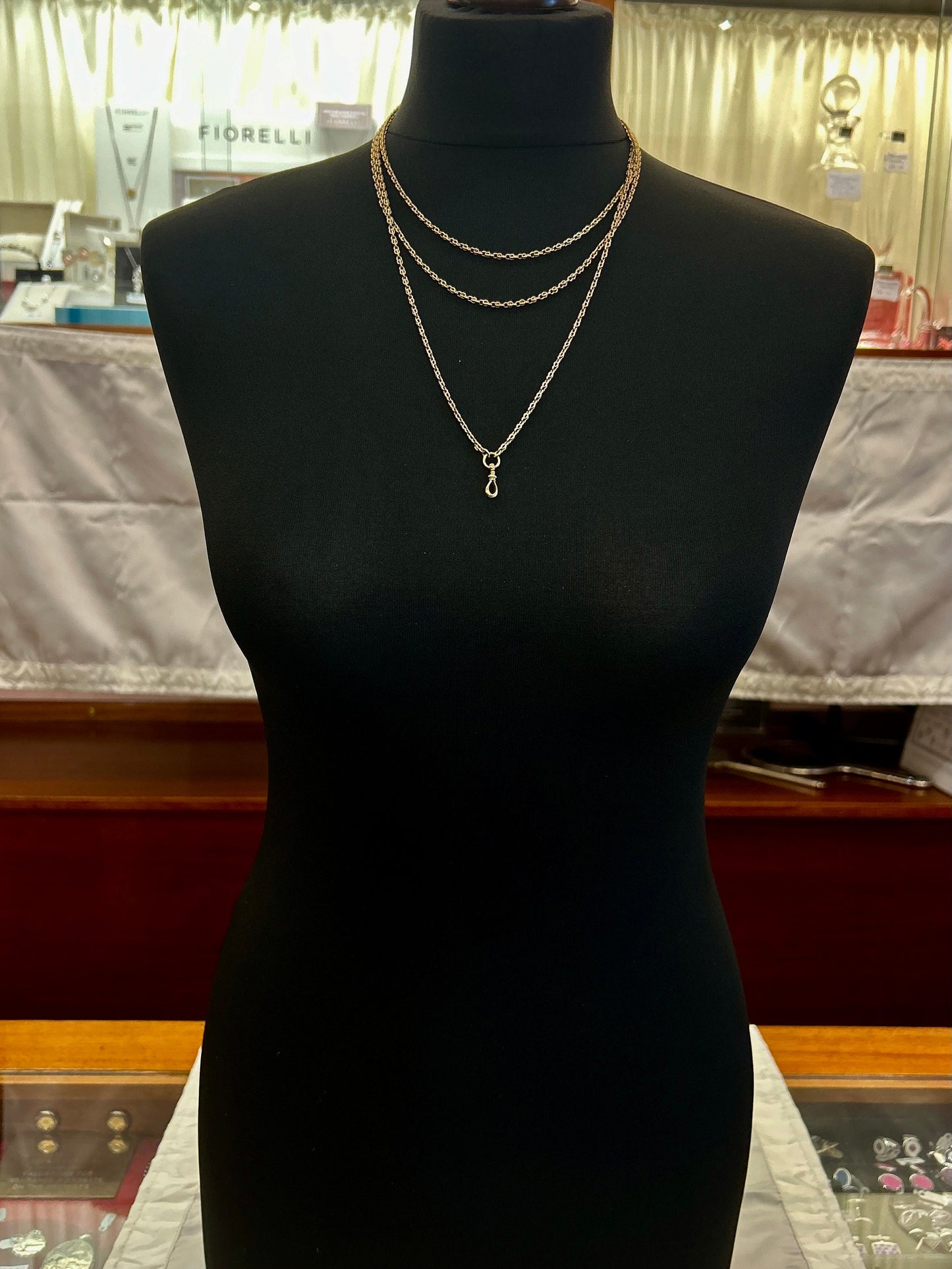 Antique 15ct Gold Victorian Long Guard Chain. Unusual link. Rare 15ct Gold Version. Full Length - 60 Inches.
