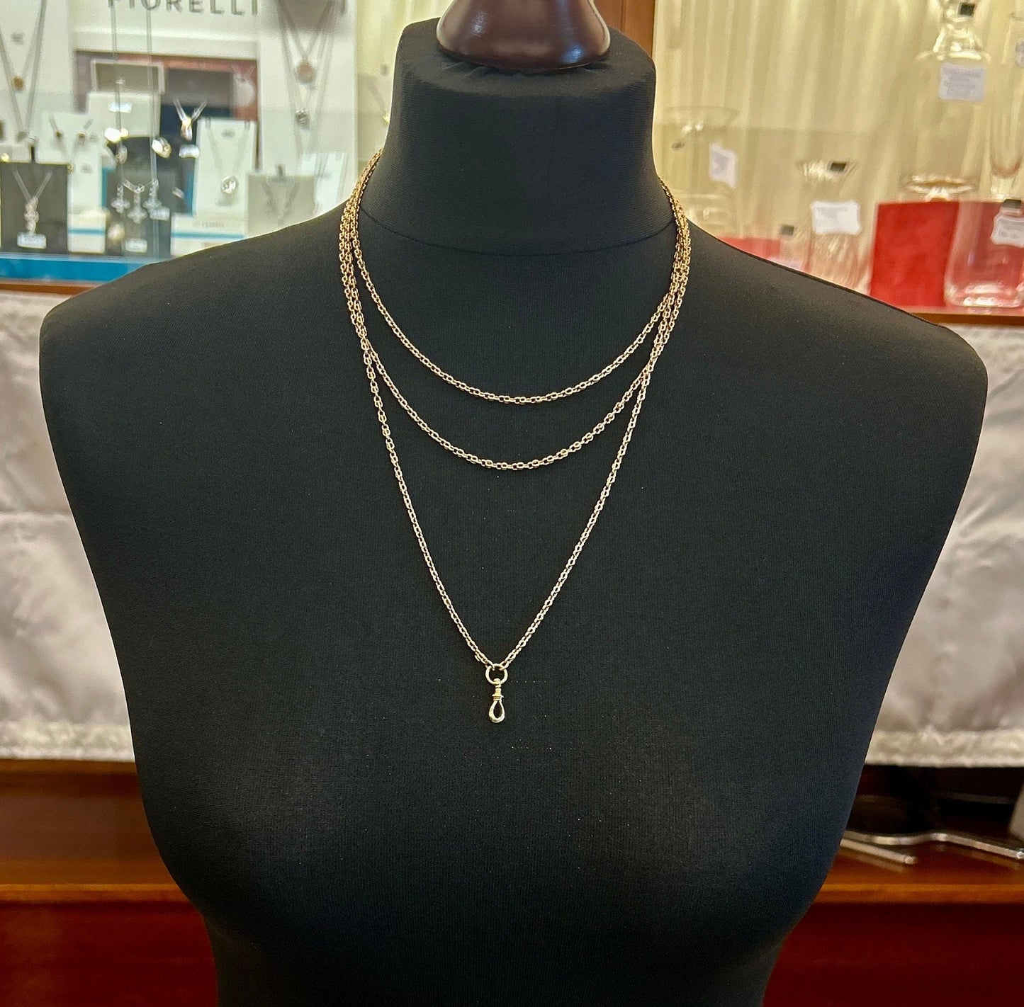Antique 15ct Gold Victorian Long Guard Chain. Unusual link. Rare 15ct Gold Version. Full Length - 60 Inches.