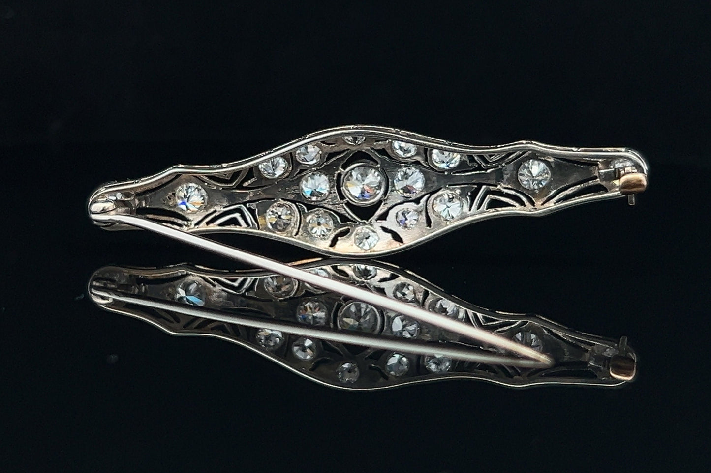 Antique Art Deco Diamond 14ct White Gold Openwork Brooch