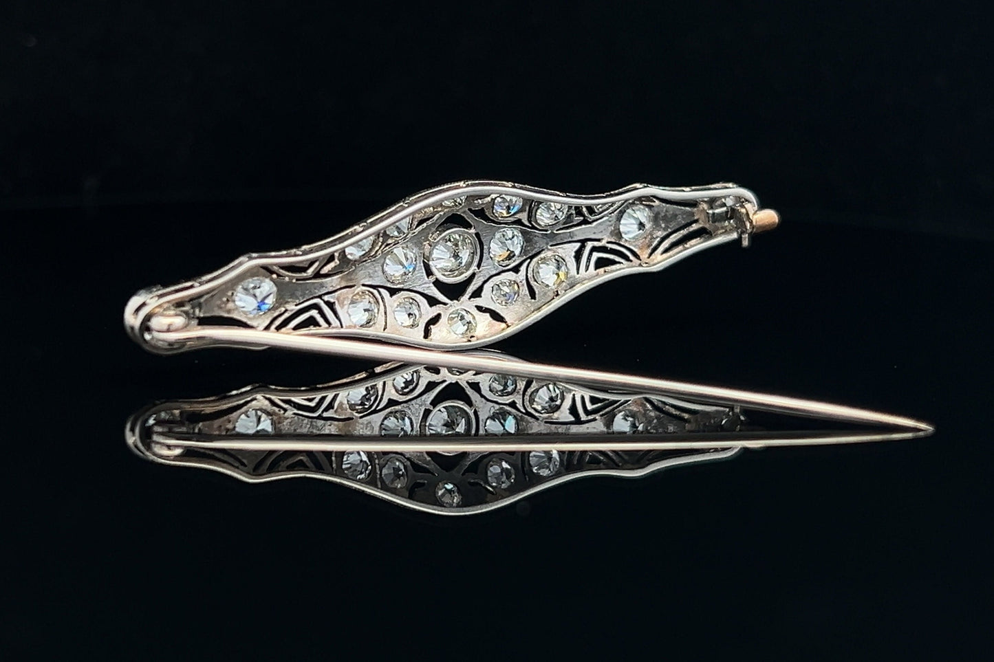 Antique Art Deco Diamond 14ct White Gold Openwork Brooch