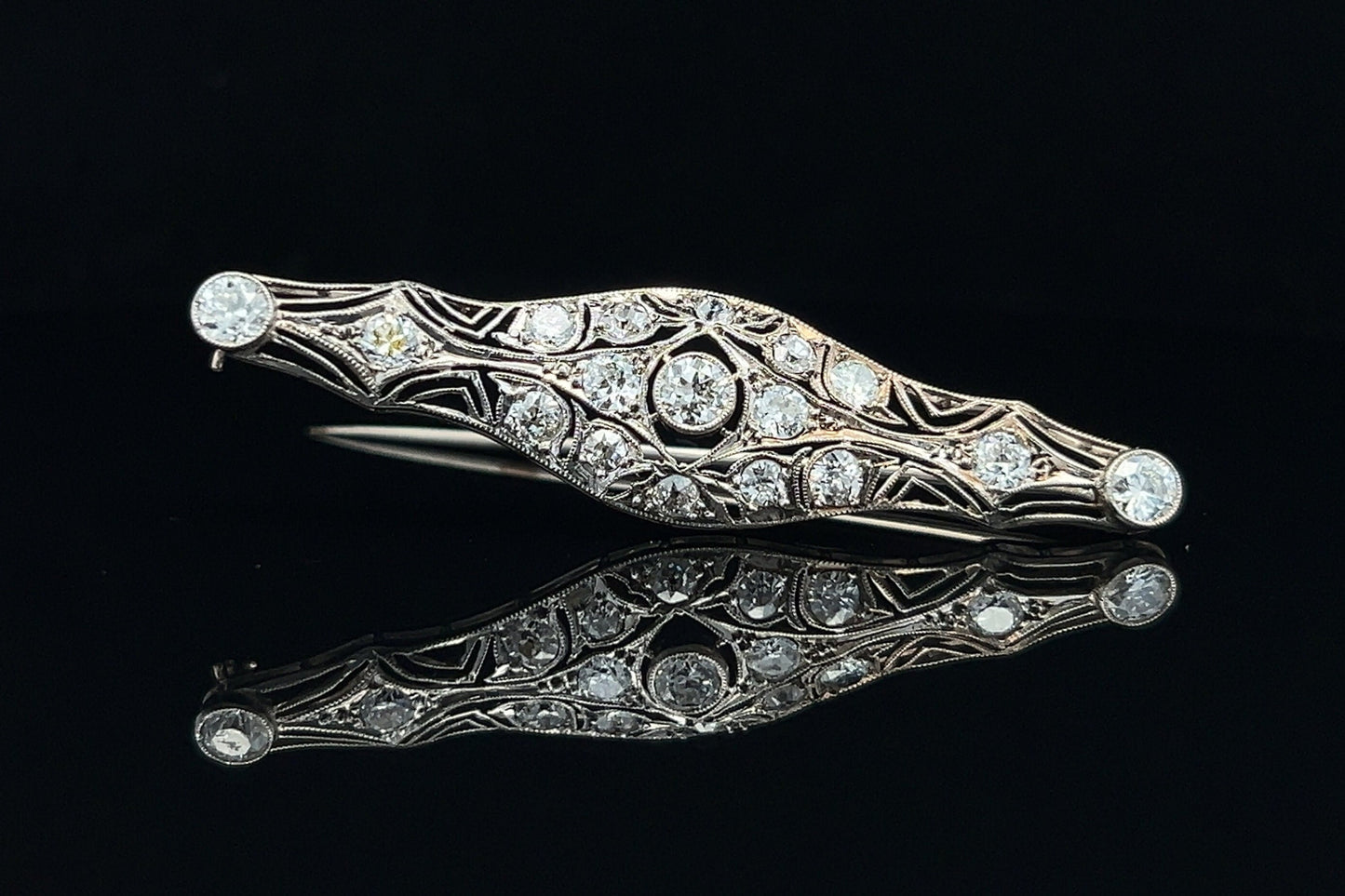 Antique Art Deco Diamond 14ct White Gold Openwork Brooch