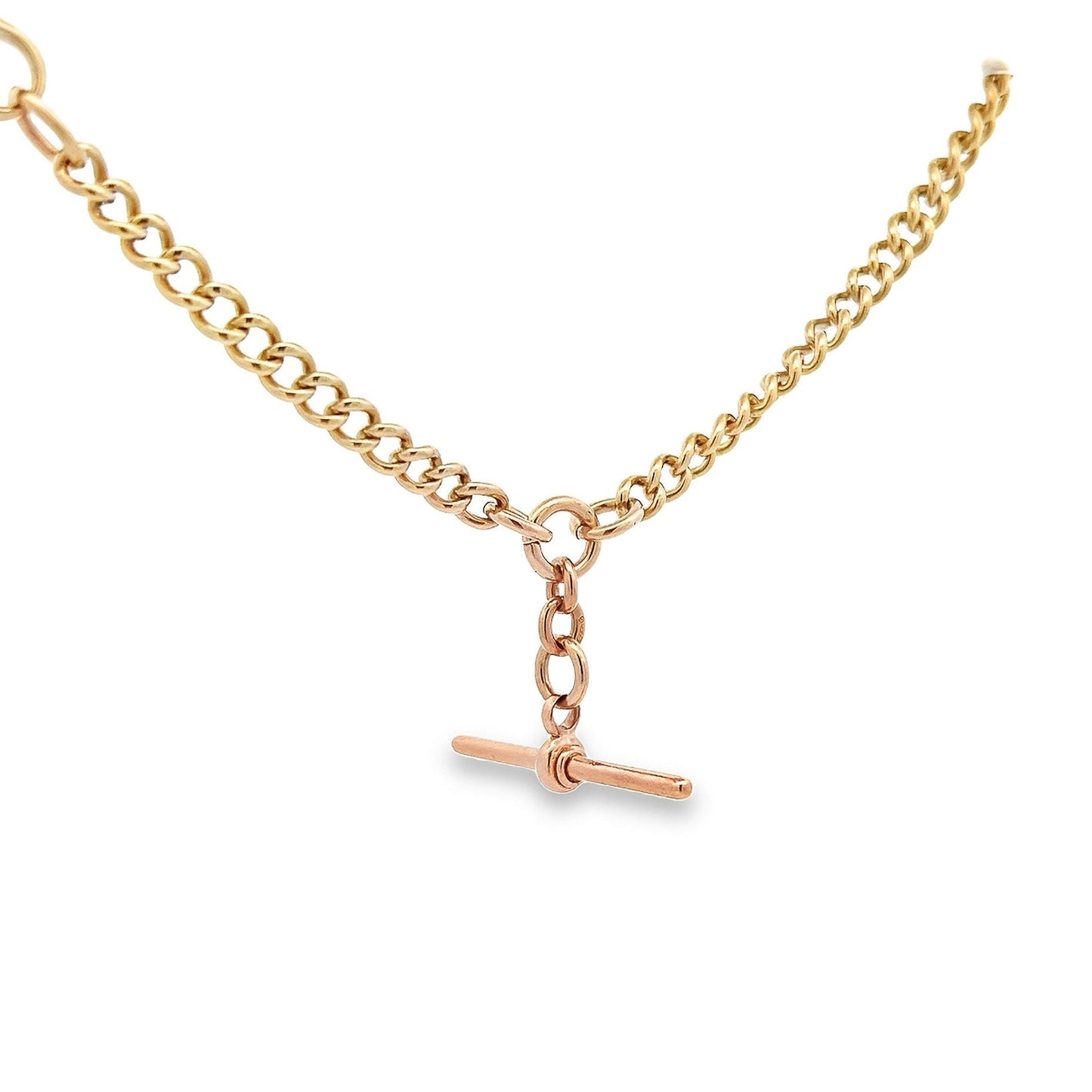 Antique Edwardian 9ct Gold Albert Watch Chain with T-Bar. Graduated Curb Link. Circa 1920. Super Example. 38cm / Almost 15 inches. 42.3g