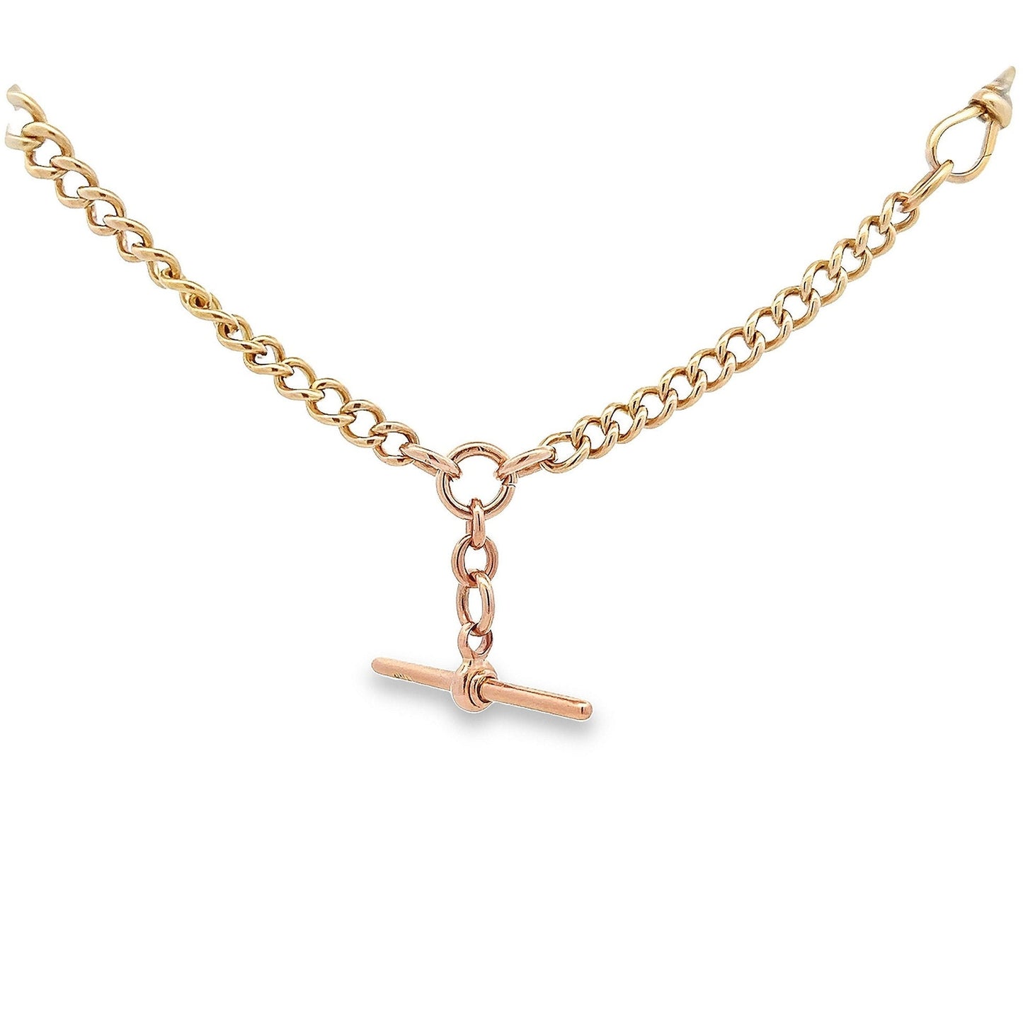 Antique Edwardian 9ct Gold Albert Watch Chain with T-Bar. Graduated Curb Link. Circa 1920. Super Example. 38cm / Almost 15 inches. 42.3g