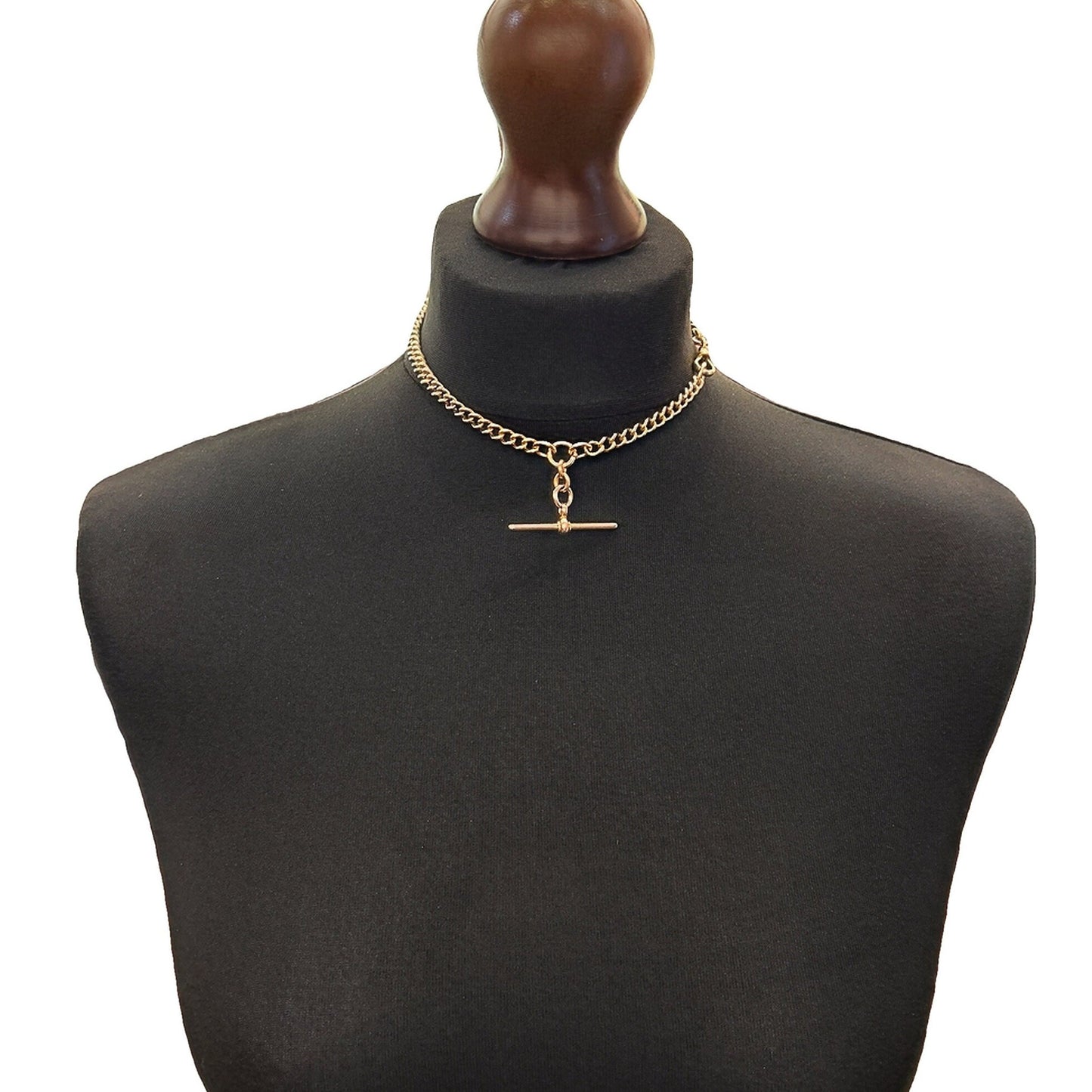 Antique Edwardian 9ct Gold Albert Watch Chain with T-Bar. Graduated Curb Link. Circa 1920. Super Example. 38cm / Almost 15 inches. 42.3g