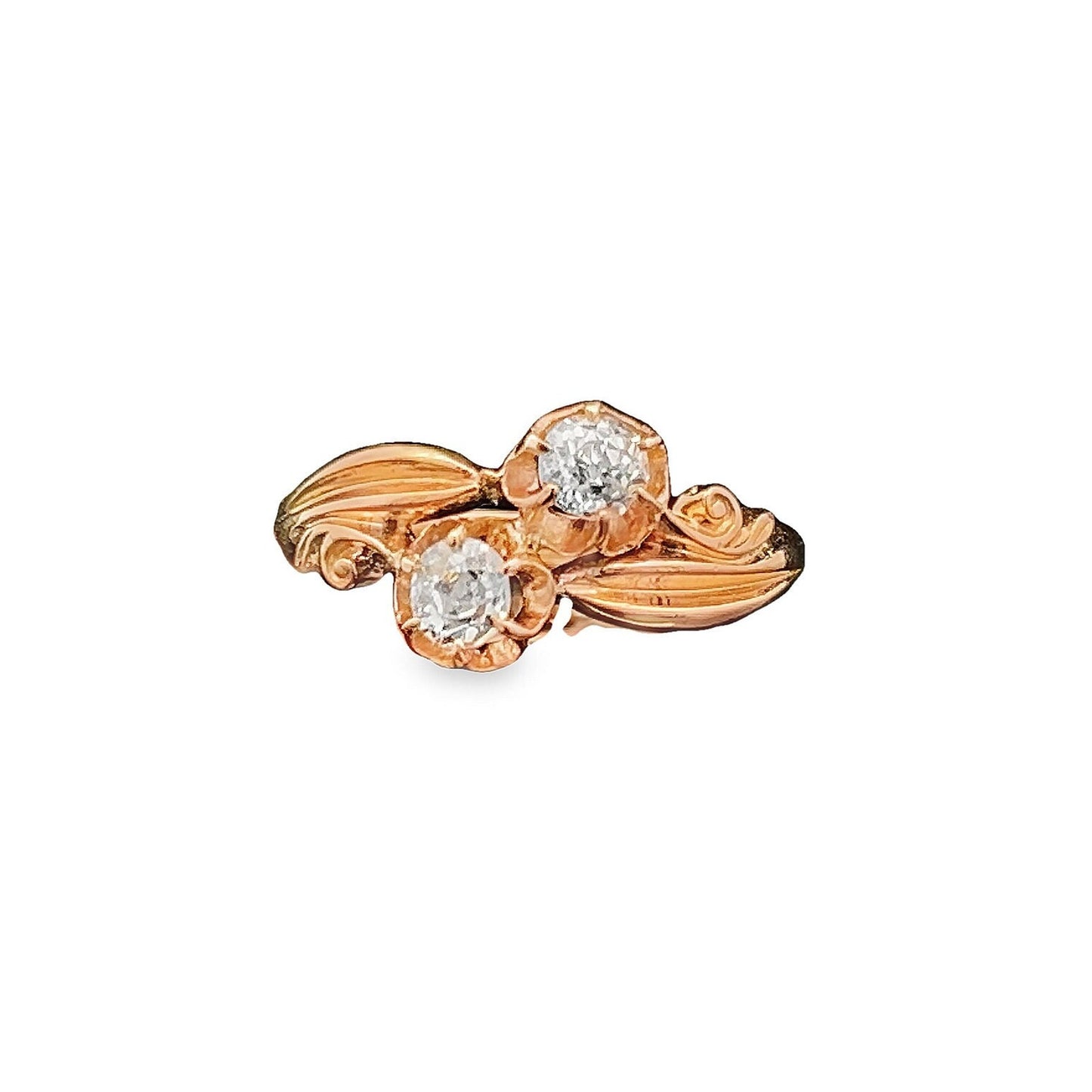 Antique Art Nouveau Diamond 'Toi et Moi' Crossover 22ct Gold Ring. Antique Diamond Crossover Gold Ring. English Circa 1870