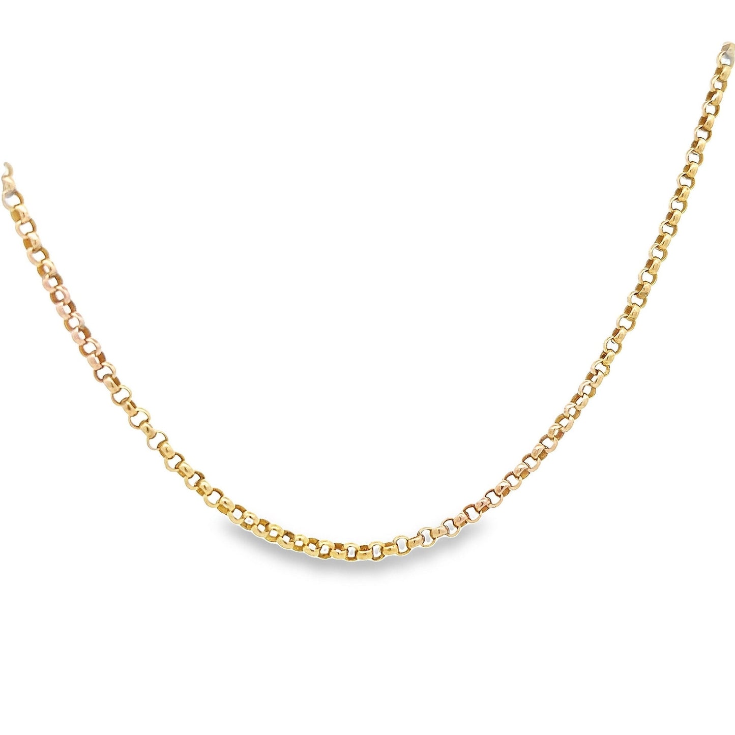 Antique 9ct Yellow Gold Edwardian Faceted Round Belcher Chain. Circa 1900, Excellent Condition, Big Barrel Clasp. 17 inches.