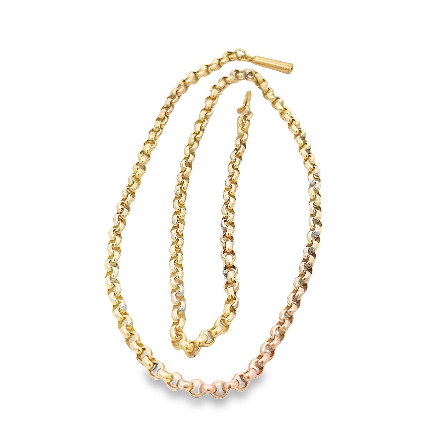 Antique 9ct Yellow Gold Edwardian Faceted Round Belcher Chain. Circa 1900, Excellent Condition, Big Barrel Clasp. 17 inches.