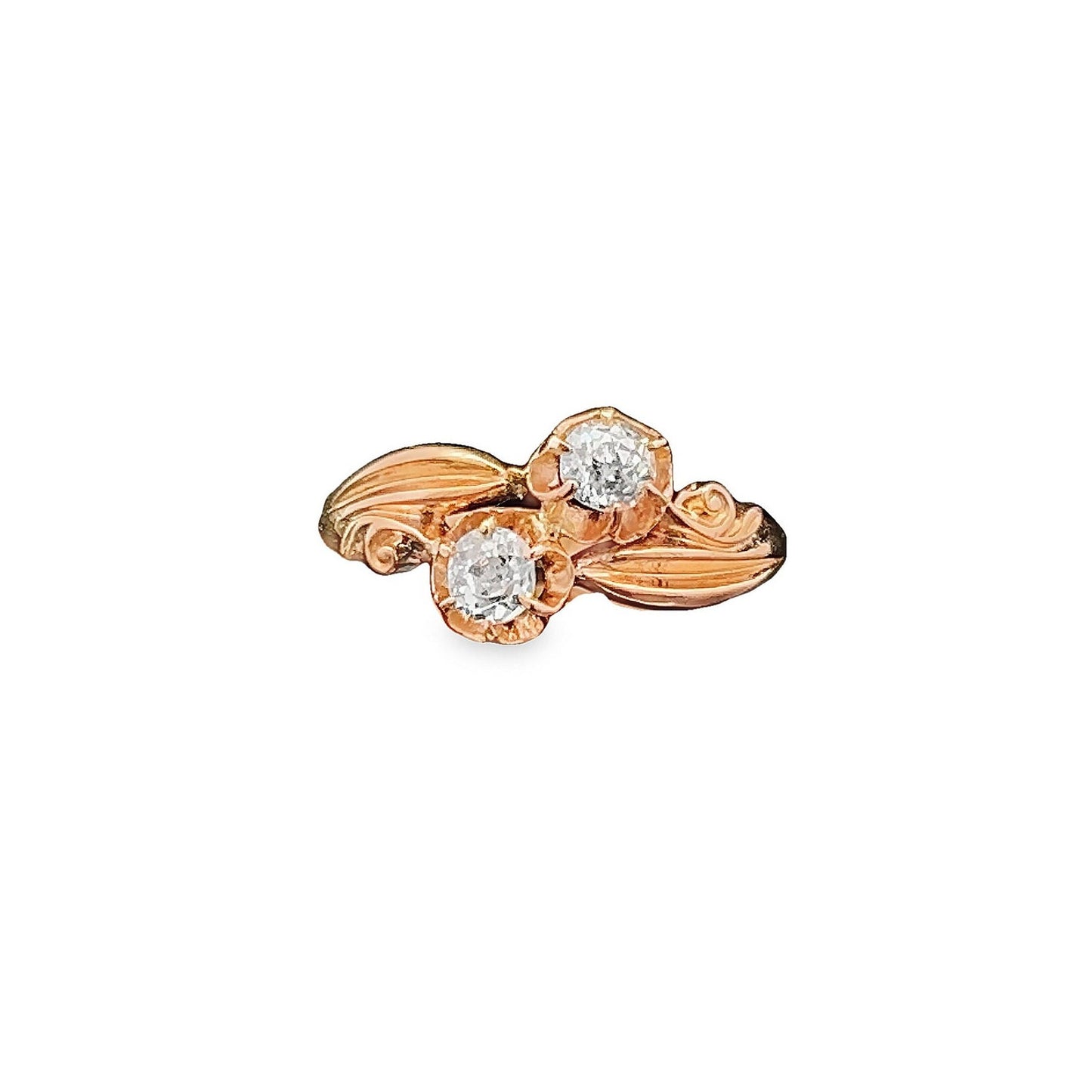 Antique Art Nouveau Diamond 'Toi et Moi' Crossover 22ct Gold Ring. Antique Diamond Crossover Gold Ring. English Circa 1870