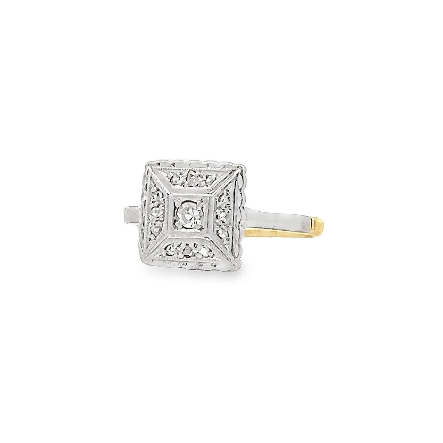 Antique Art Deco Diamond 18ct Gold and Platinum 'Tablet' Ring. English Circa 1920 - 1930