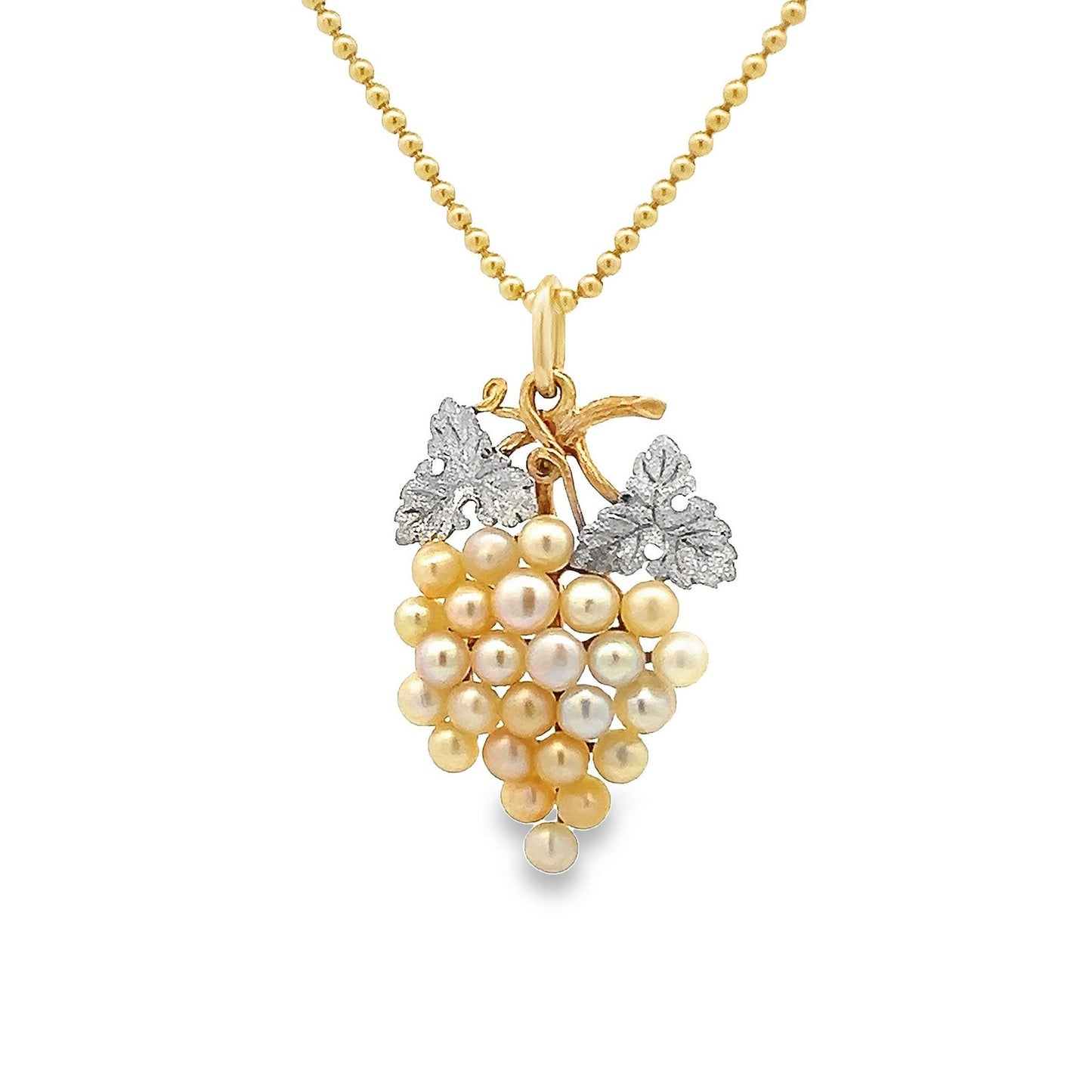 Antique Edwardian 15ct Gold & Platinum Grapes Pendant Set with Natural Pearls. Edwardian, Circa 1900 - 1910