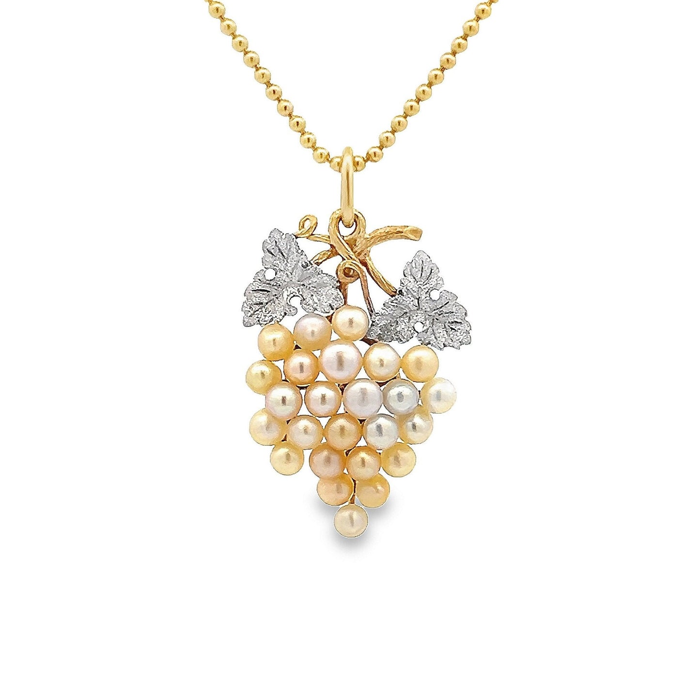 Antique Edwardian 15ct Gold & Platinum Grapes Pendant Set with Natural Pearls. Edwardian, Circa 1900 - 1910