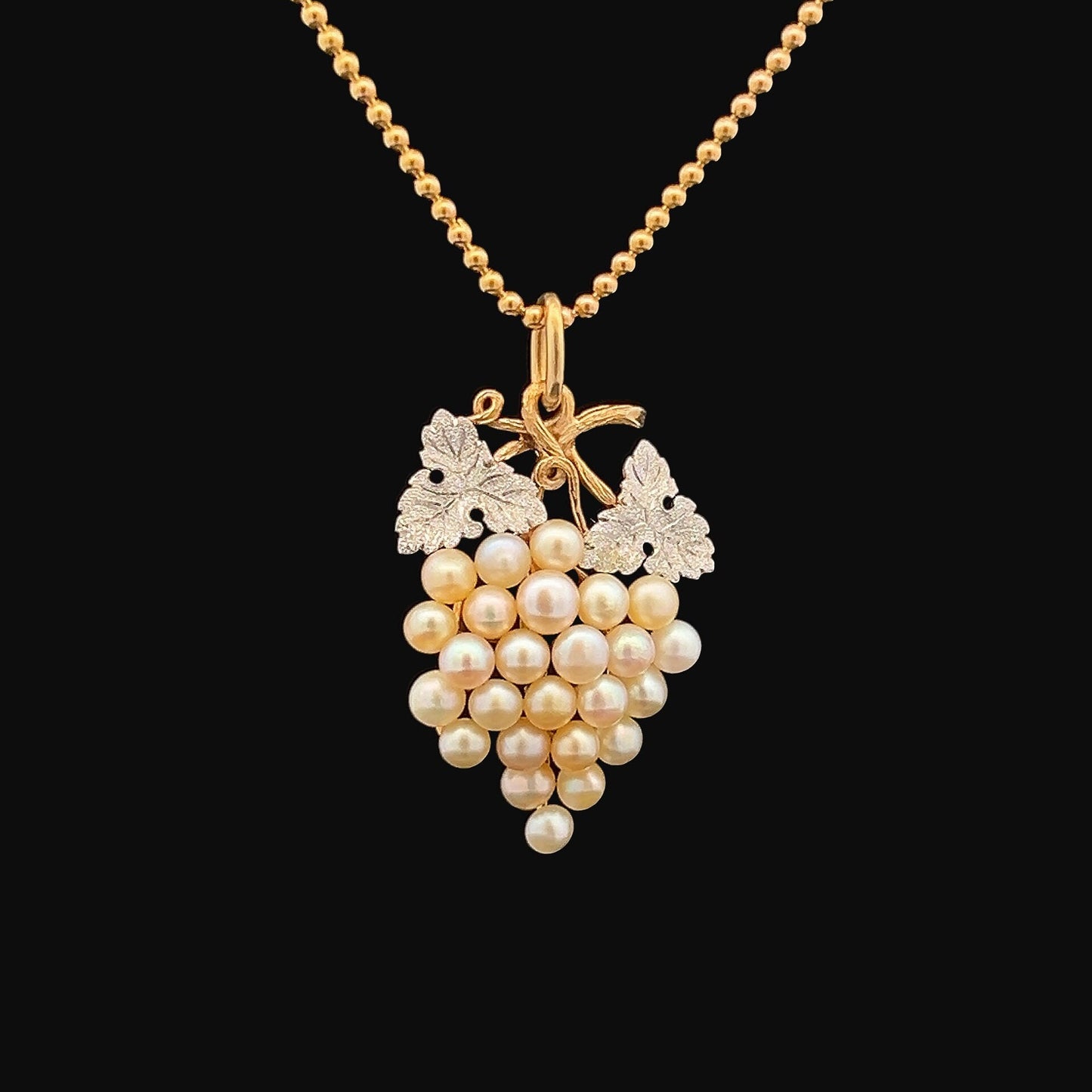 Antique Edwardian 15ct Gold & Platinum Grapes Pendant Set with Natural Pearls. Edwardian, Circa 1900 - 1910