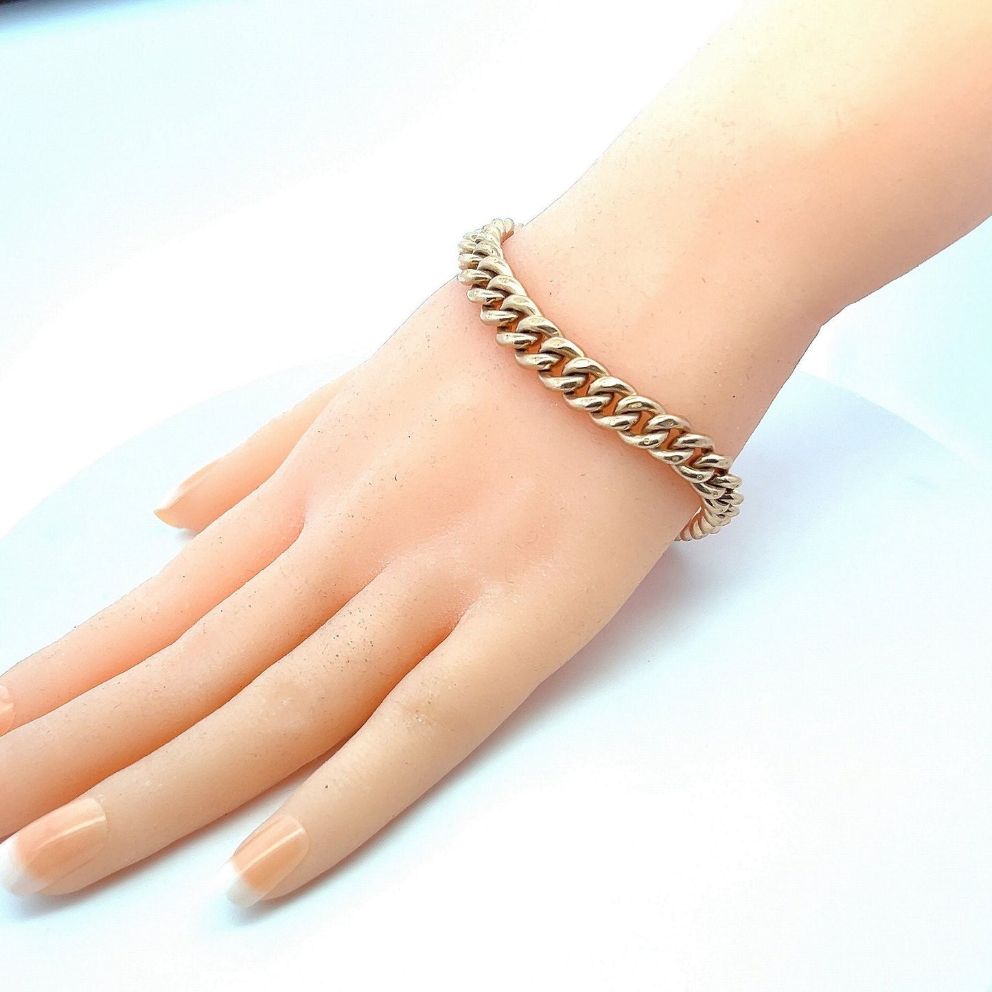 Antique 9ct Rose Gold Graduated Curb Bracelet with Dog Clip Clasp. Victorian, Very Solid. Just Perfect Condition. 32.1grams. 7.75 inch.