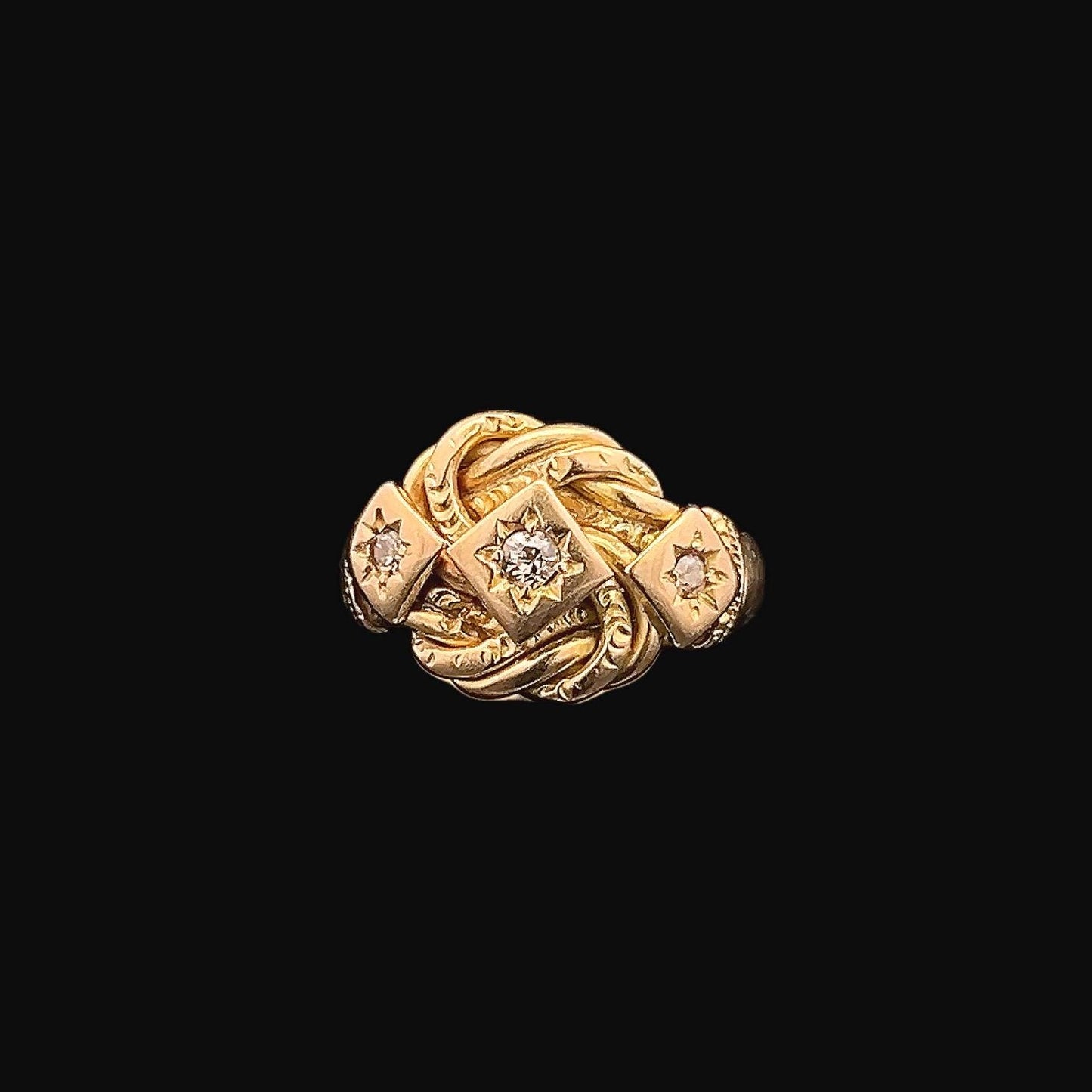 Antique Edwardian 18ct Gold Lover’s Knot Ring. Old Mine Cut Diamonds. Diamond Gypsy Star Set Ring. London 1917. Excellent Example 6.5g