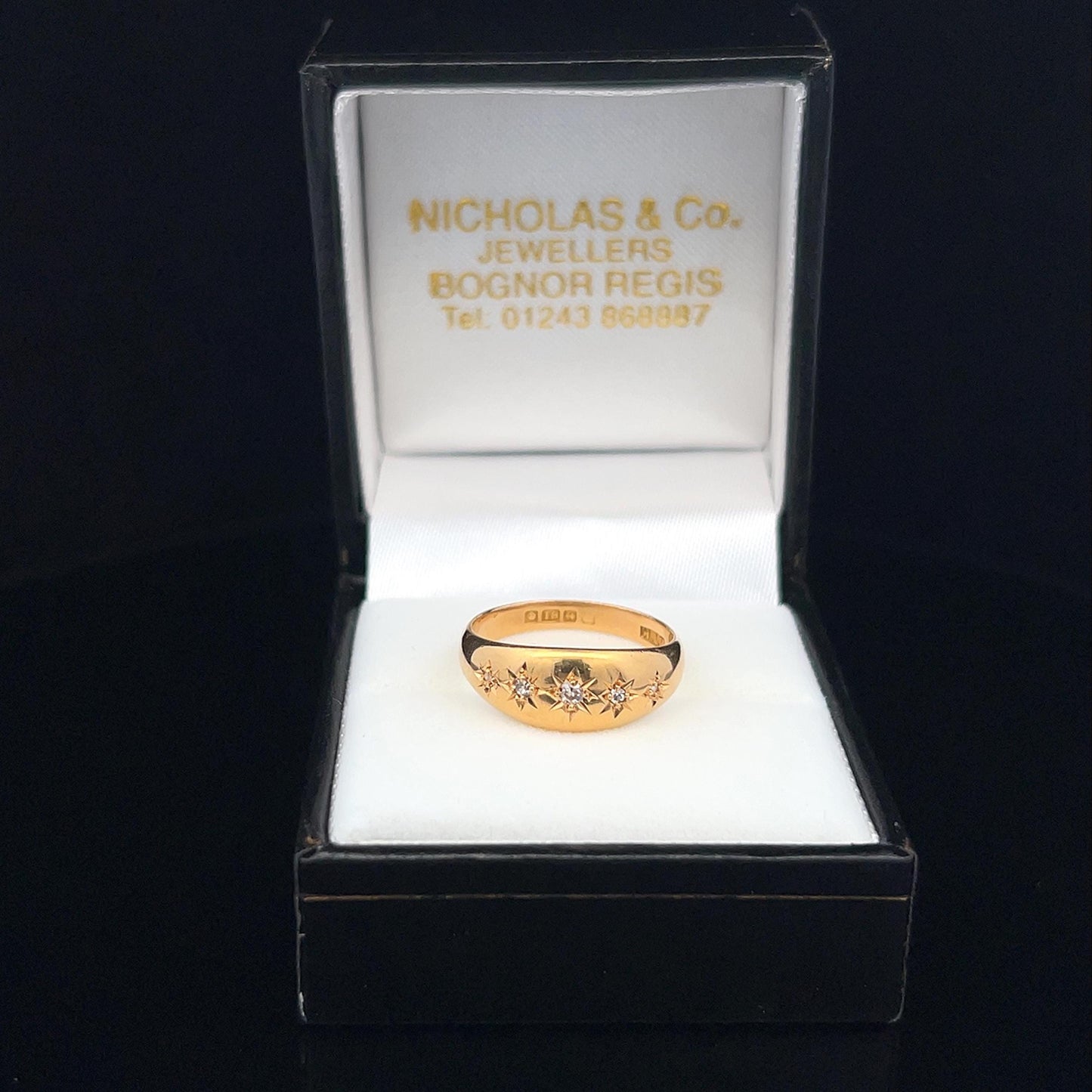 Antique Edwardian 18ct Gold Five Stone 'Star Set' Diamond Gypsy Ring. Dated Birmingham 1903
