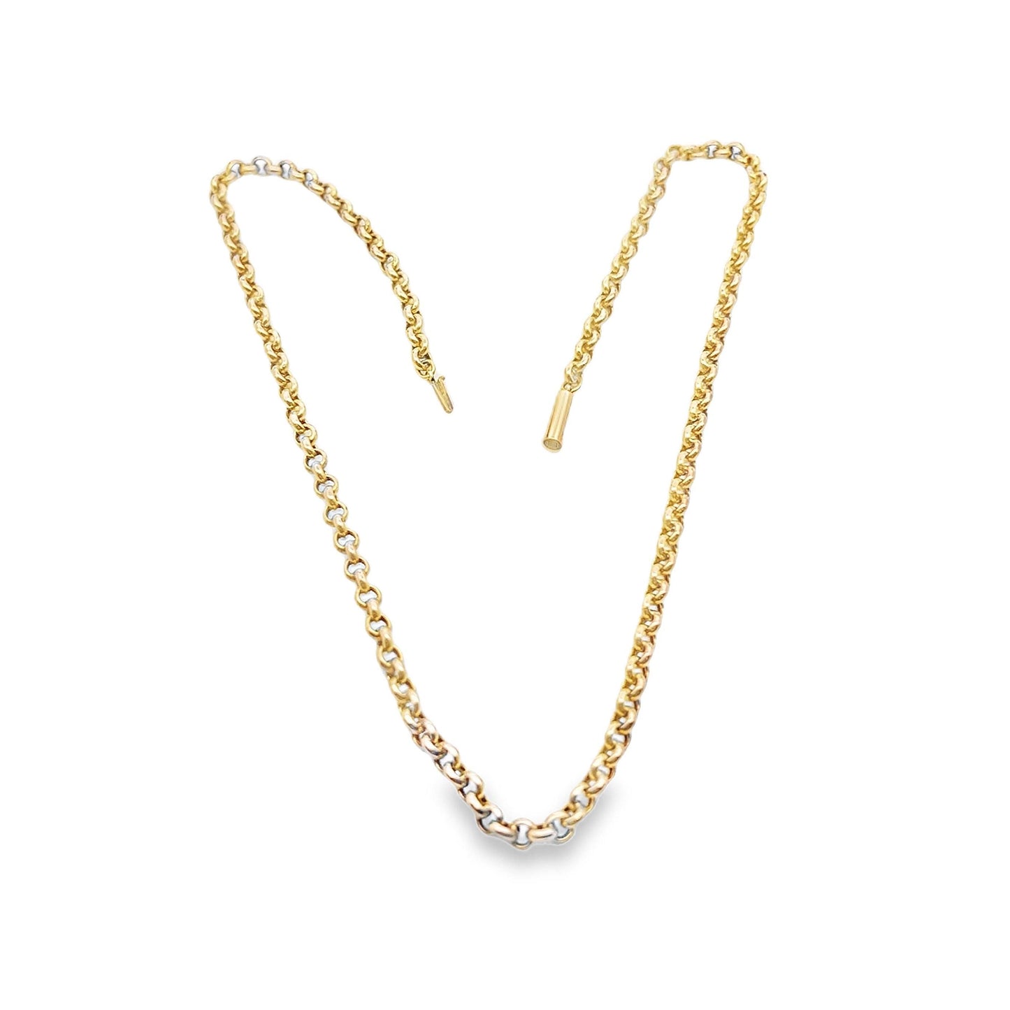 Antique 9ct Yellow Gold Edwardian Faceted Round Belcher Chain. Circa 1900, Excellent Condition, Big Barrel Clasp. 17 3/4 inches.