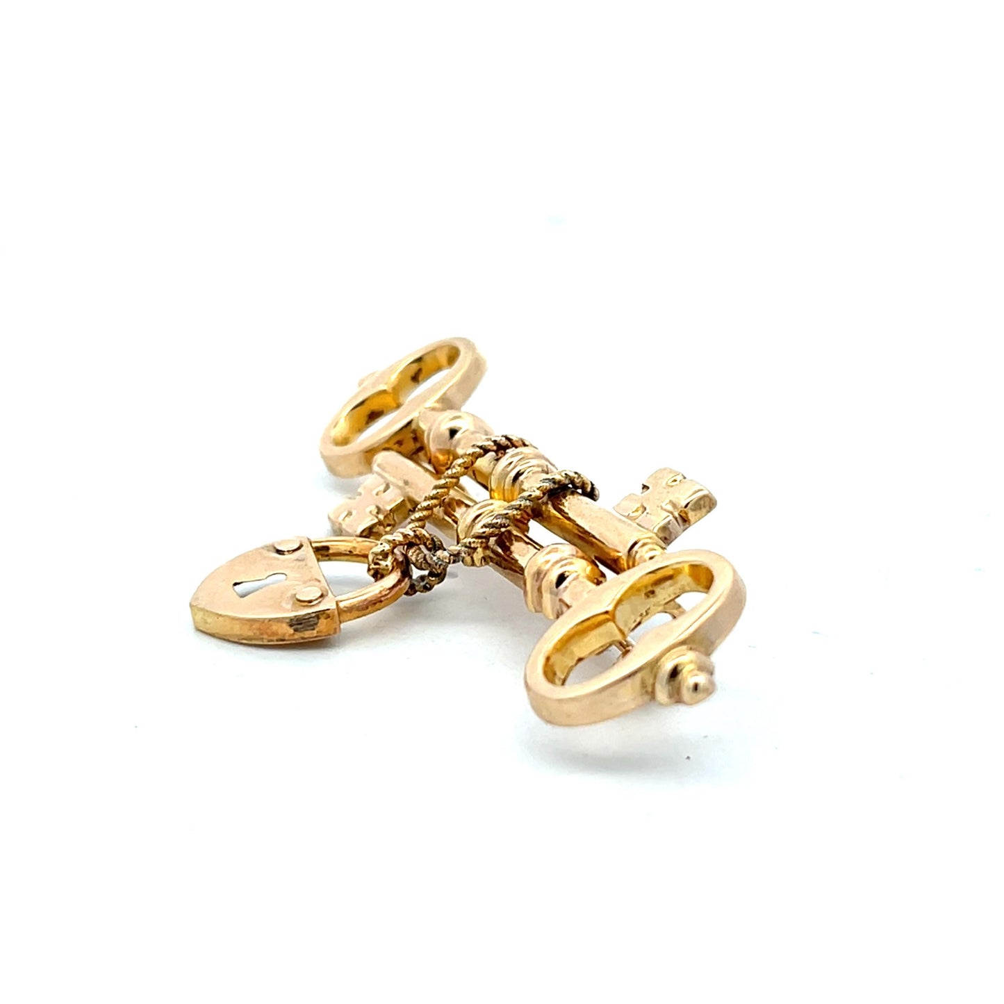 9ct Gold Antique Keys and Padlock Brooch Victorian. English C.1890.