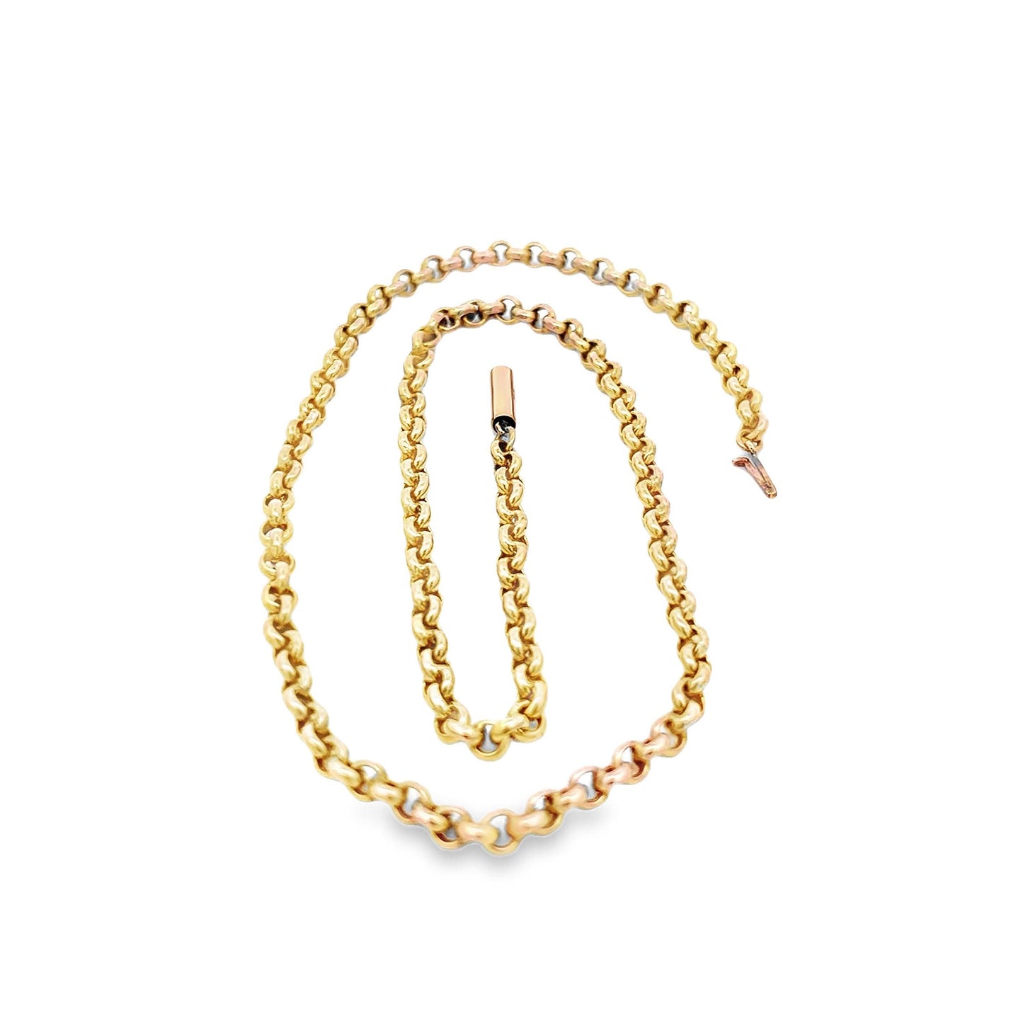 Antique 9ct Yellow Gold Edwardian Faceted Round Belcher Chain. Circa 1900, Excellent Condition, Big Barrel Clasp. 17 3/4 inches.