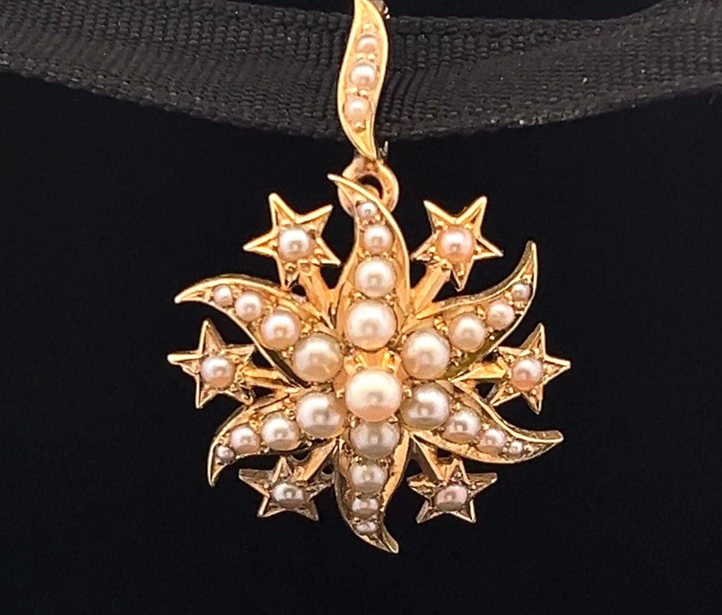 Antique 15ct Gold Natural Split Pearl Star Pendant Circa 1900. Smaller Sweet Size. (Chain Not Included)