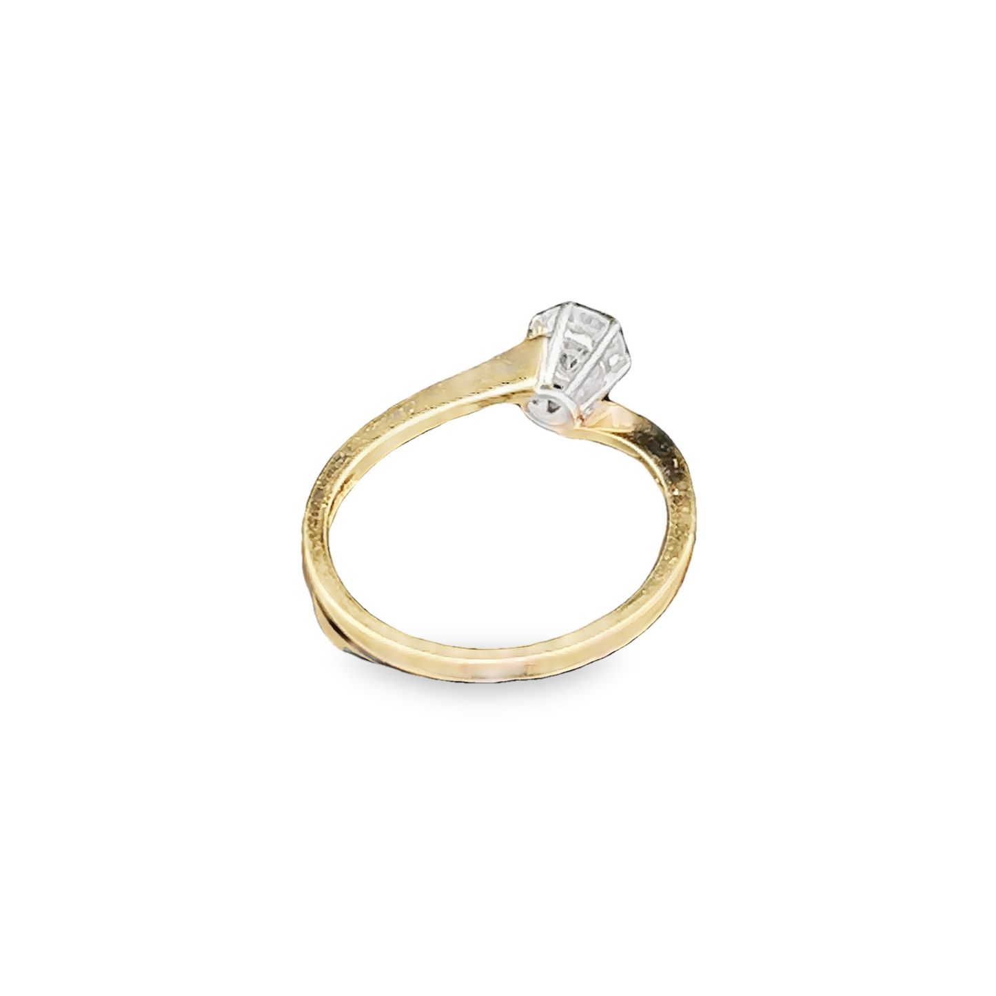 Vintage Solitaire Diamond Two Tone 18ct Gold 'Crossover' Ring. 0.60 Carat Diamond