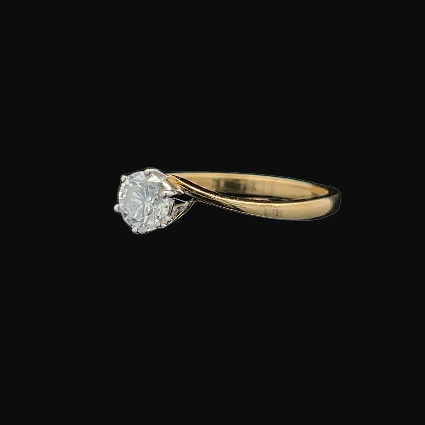 Vintage Solitaire Diamond Two Tone 18ct Gold 'Crossover' Ring. 0.60 Carat Diamond