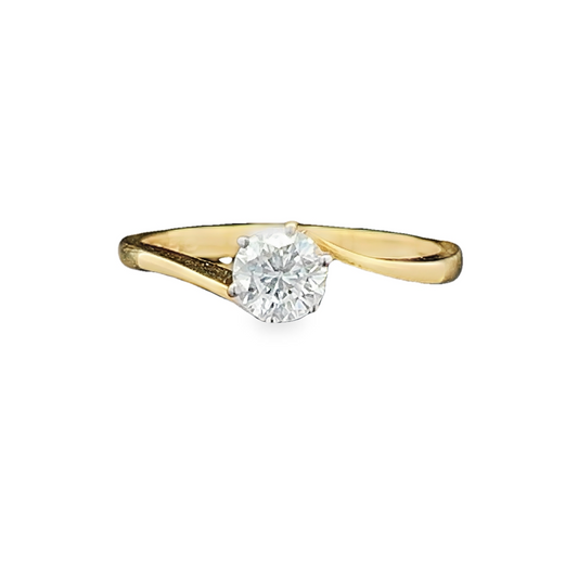Vintage Solitaire Diamond Two Tone 18ct Gold 'Crossover' Ring. 0.60 Carat Diamond