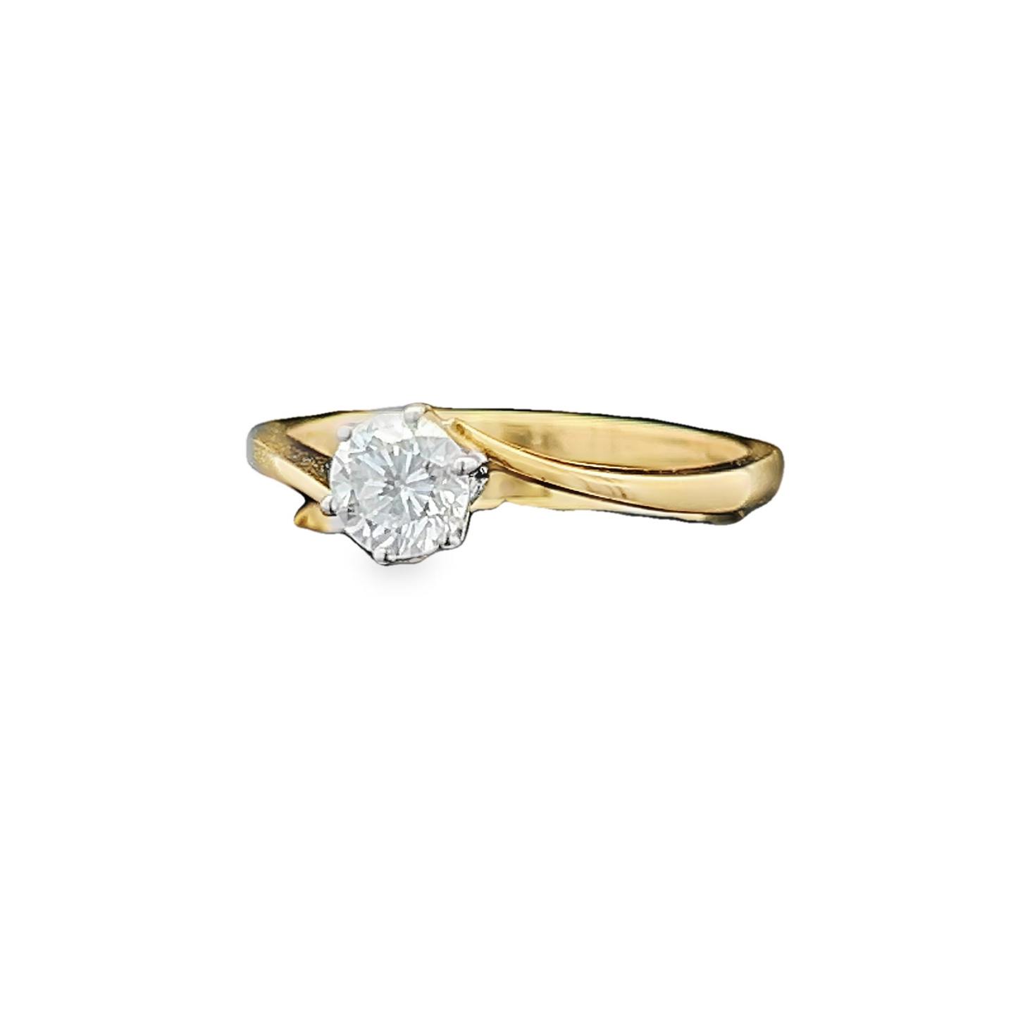 Vintage Solitaire Diamond Two Tone 18ct Gold 'Crossover' Ring. 0.60 Carat Diamond