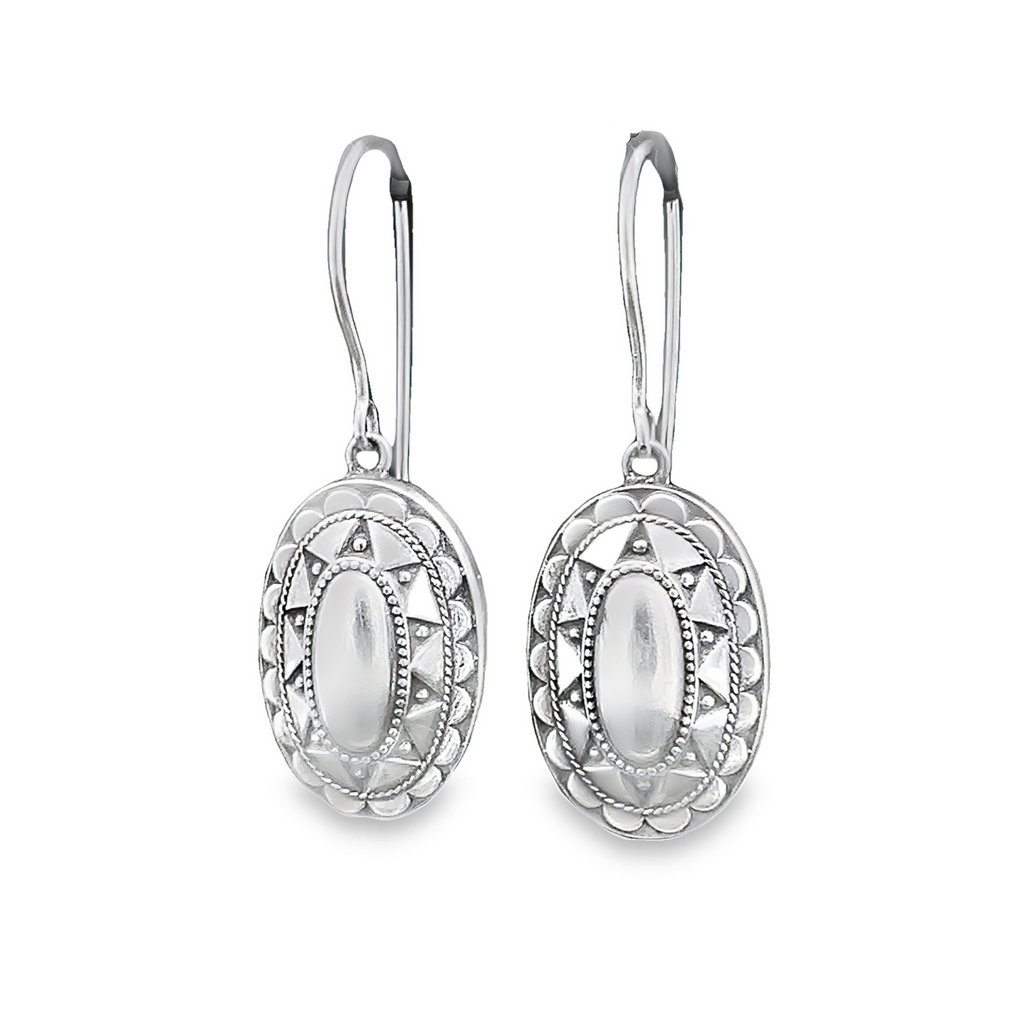 Antique Victorian Sterling Silver Oval Drop Earrings
