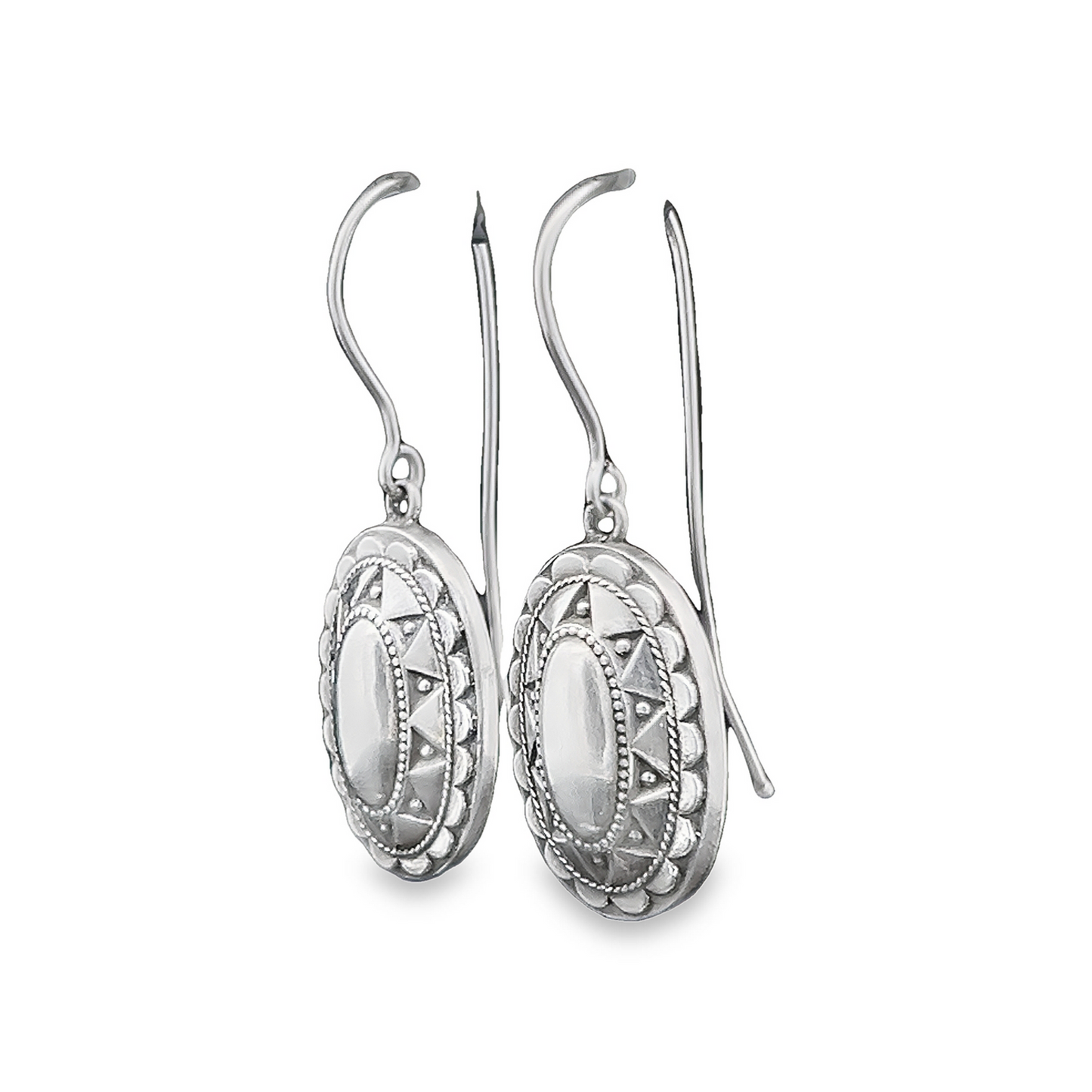 Antique Victorian Sterling Silver Oval Drop Earrings