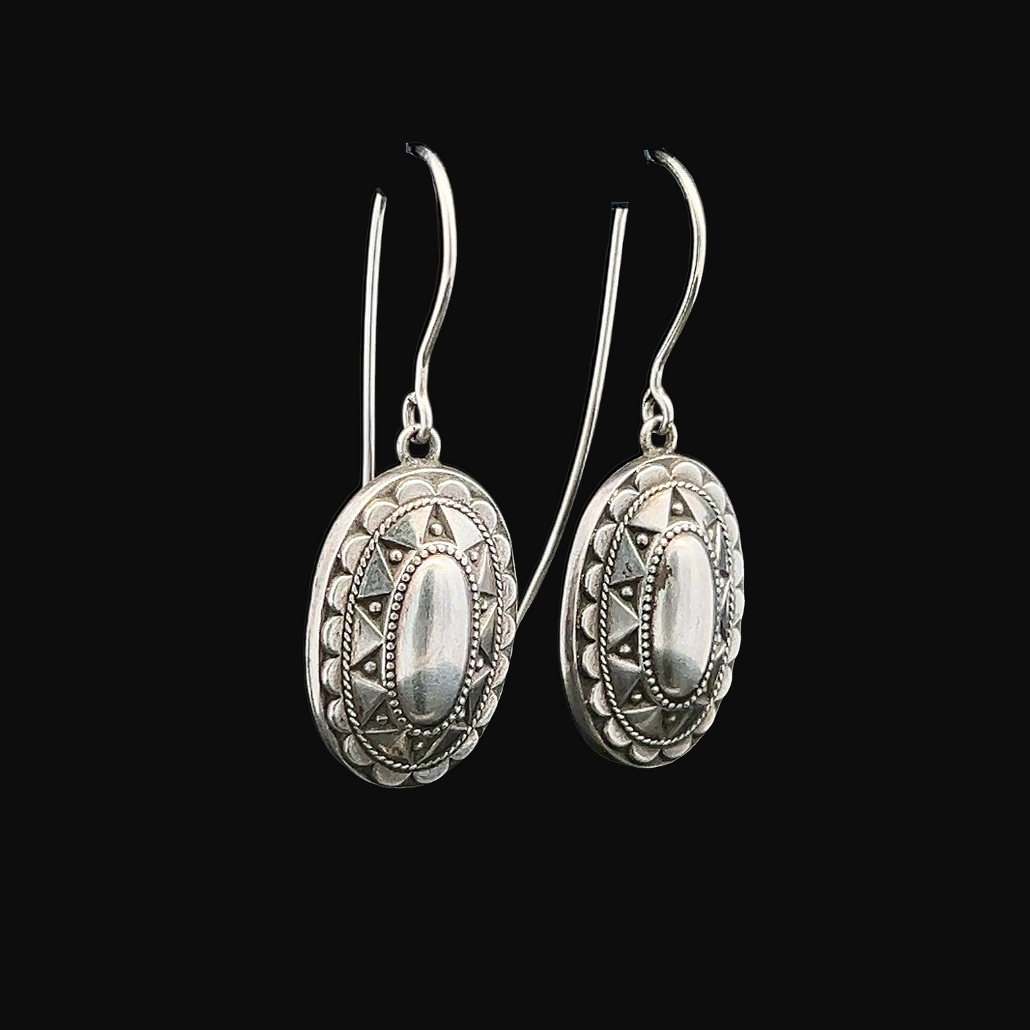 Antique Victorian Sterling Silver Oval Drop Earrings