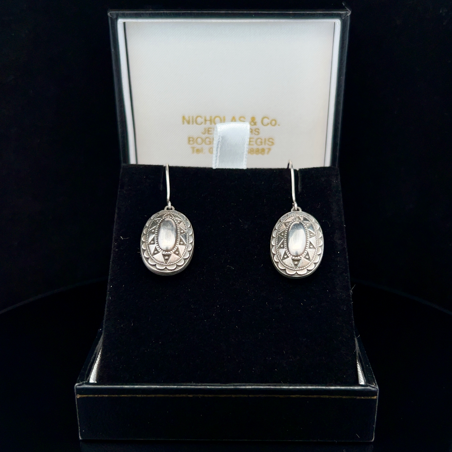 Antique Victorian Sterling Silver Oval Drop Earrings
