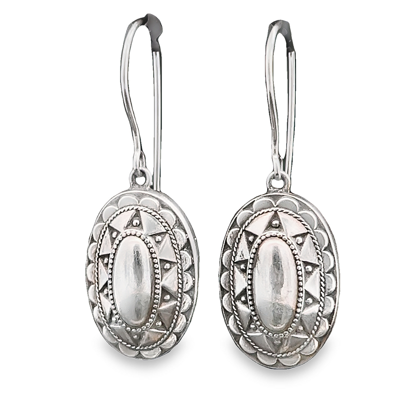 Antique Victorian Sterling Silver Oval Drop Earrings