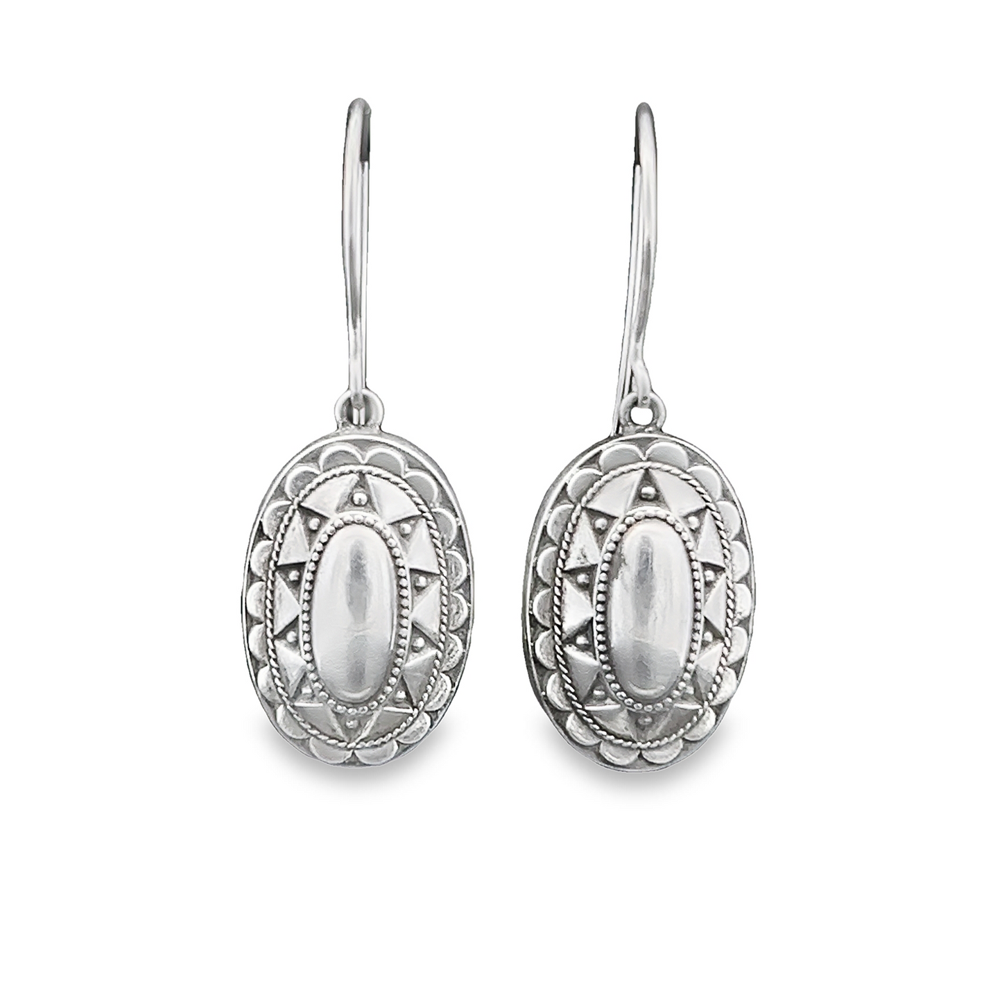 Antique Victorian Sterling Silver Oval Drop Earrings
