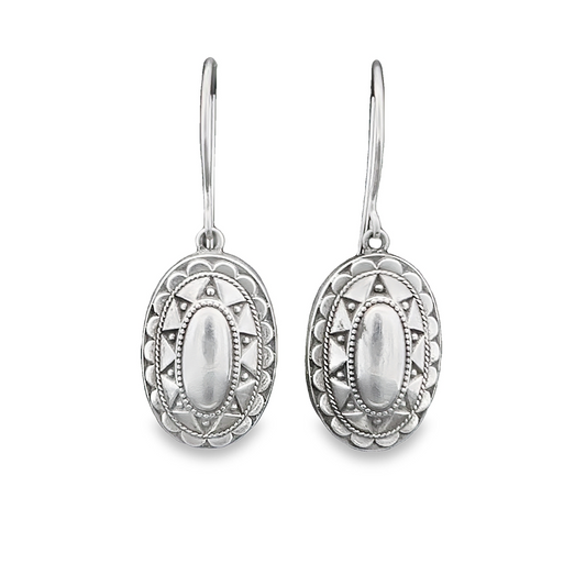 Antique Victorian Sterling Silver Oval Drop Earrings