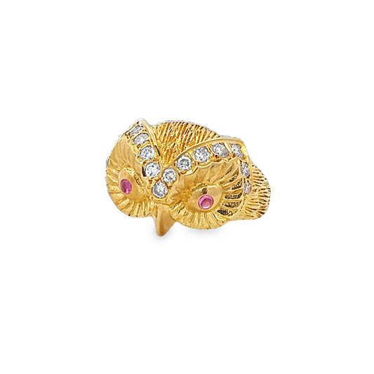 Vintage Ruby and Diamond 18ct Gold Owl Cocktail Ring