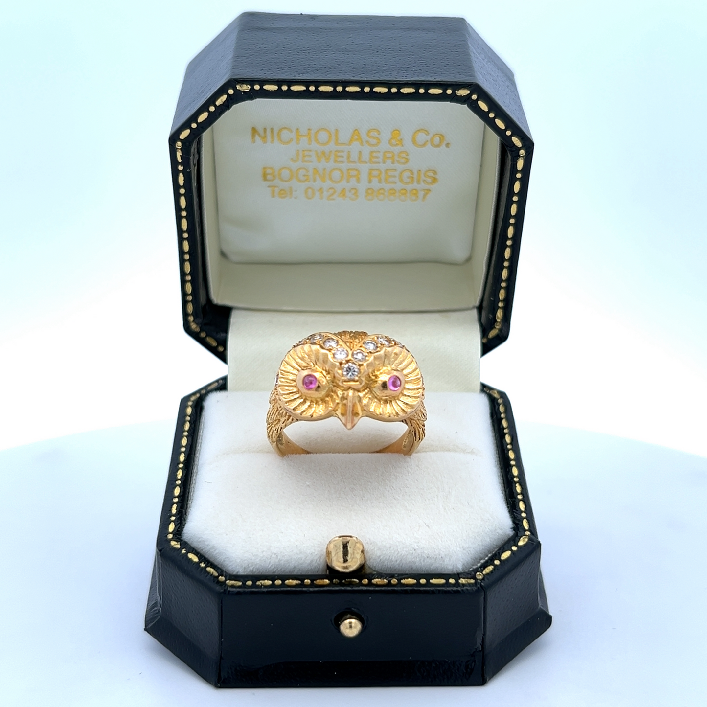 Vintage Ruby and Diamond 18ct Gold Owl Cocktail Ring