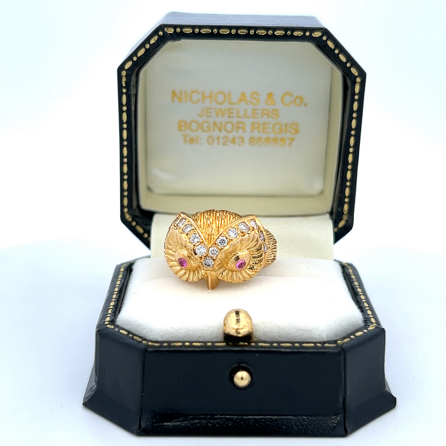 Vintage Ruby and Diamond 18ct Gold Owl Cocktail Ring
