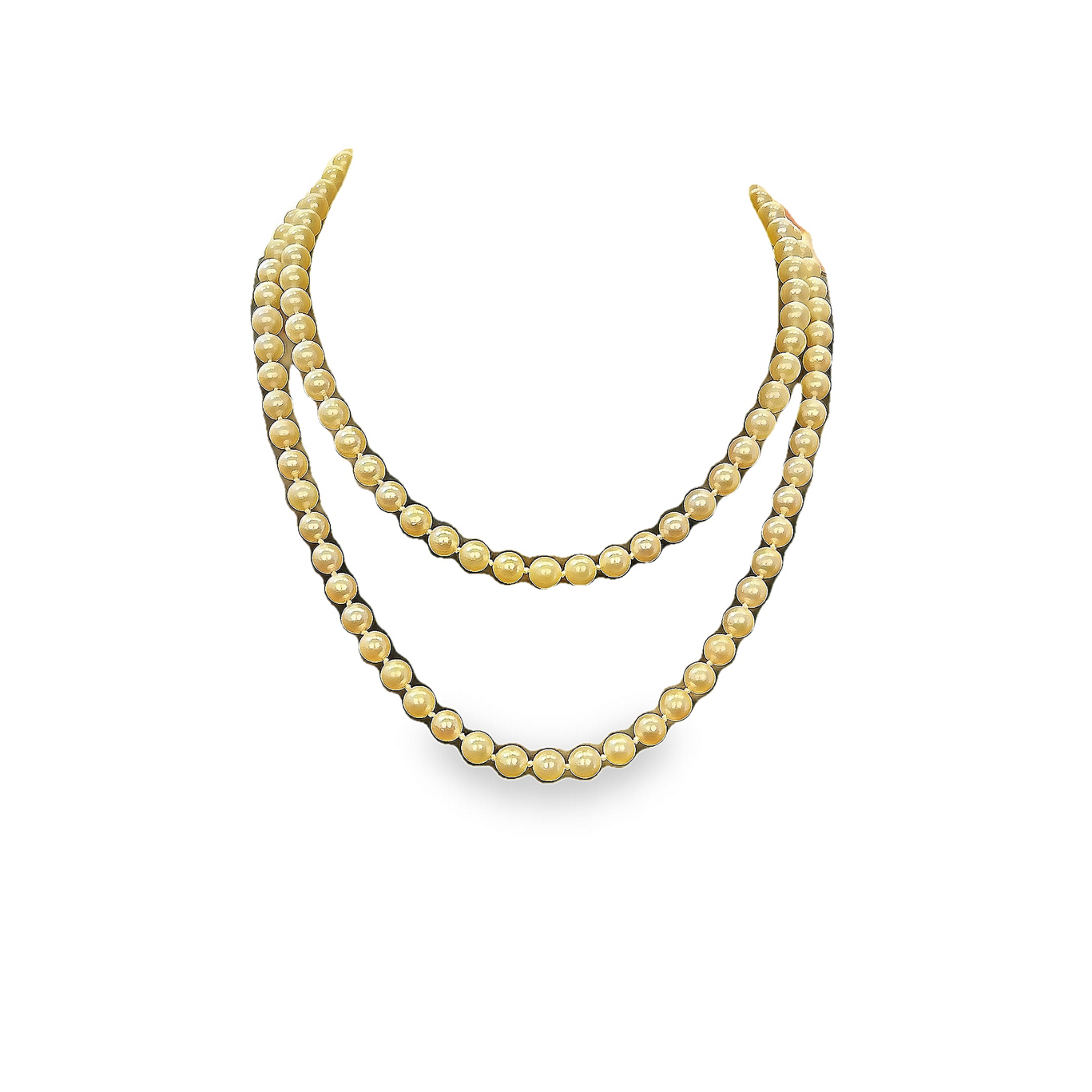 Vintage Single Row Cultured Pearl Art Deco Flapper Style Necklace with Sapphire 9ct Gold Clasp