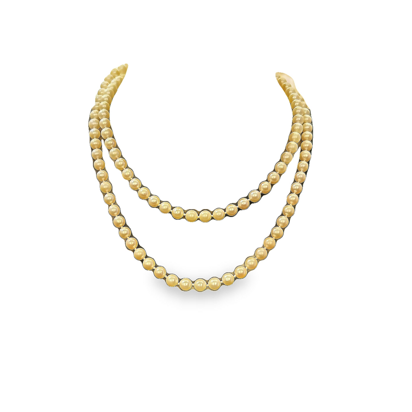 Vintage Single Row Cultured Pearl Art Deco Flapper Style Necklace with Sapphire 9ct Gold Clasp