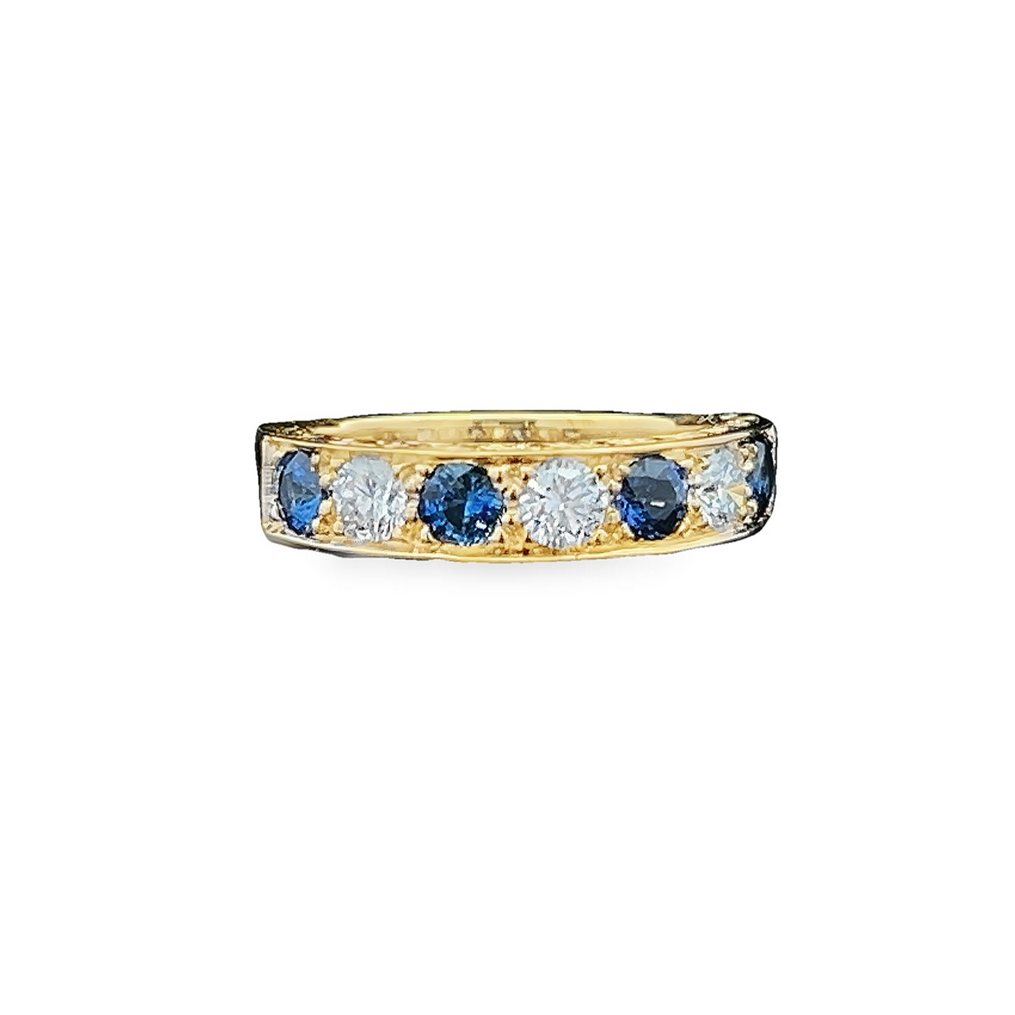 Bespoke Sapphire and Natural Diamond 18ct Gold Carved Half Eternity Ring