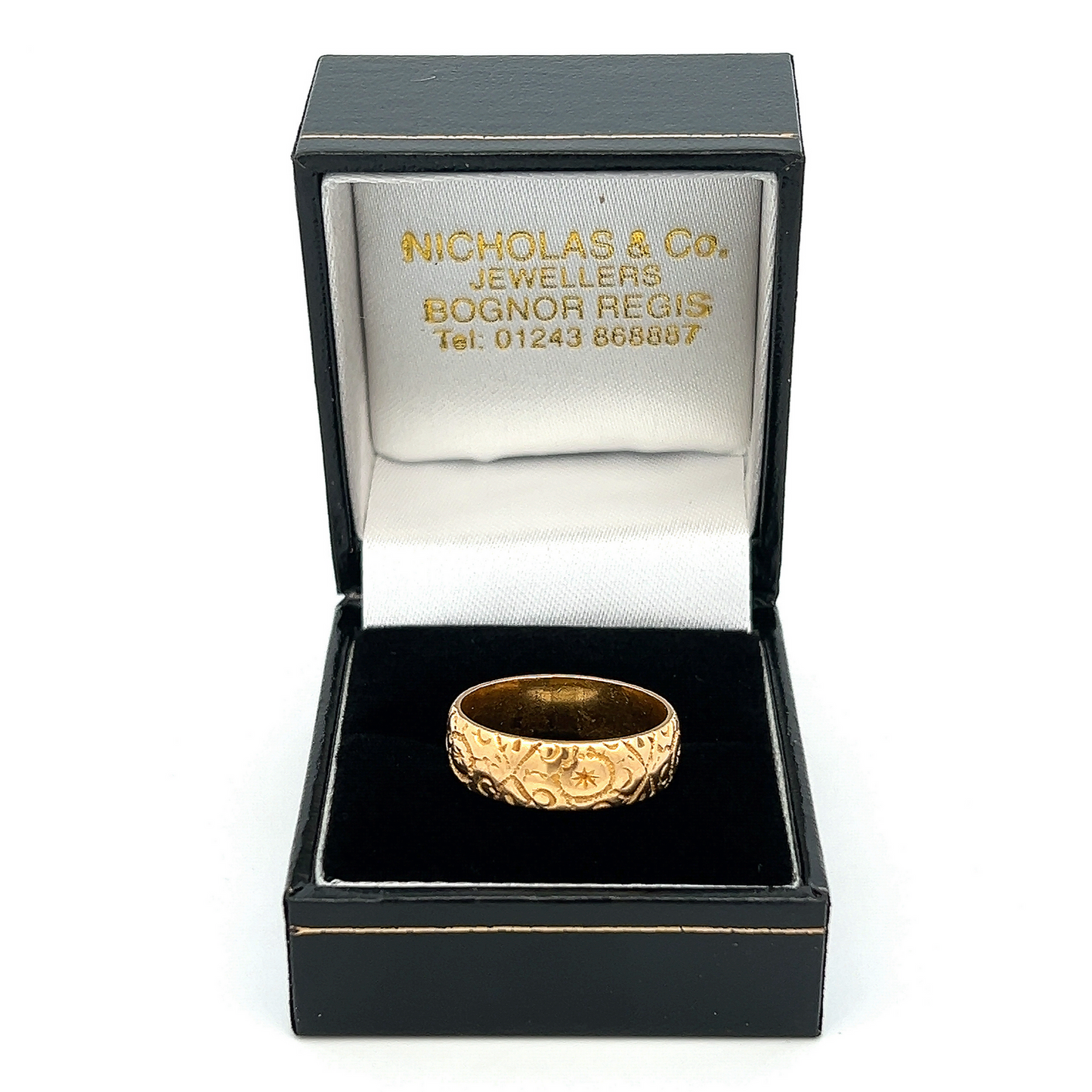Antique Edwardian 18ct Gold Hand Engraved Wedding Ring