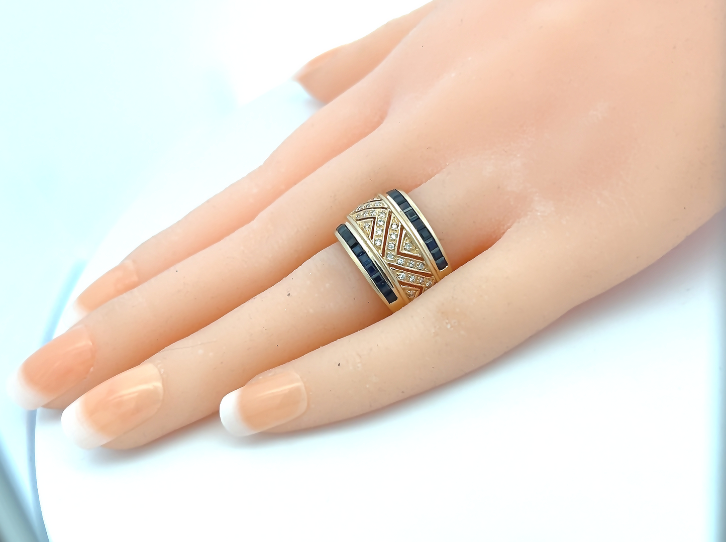 Vintage Diamond and Sapphire 9ct Gold Half Eternity Ring
