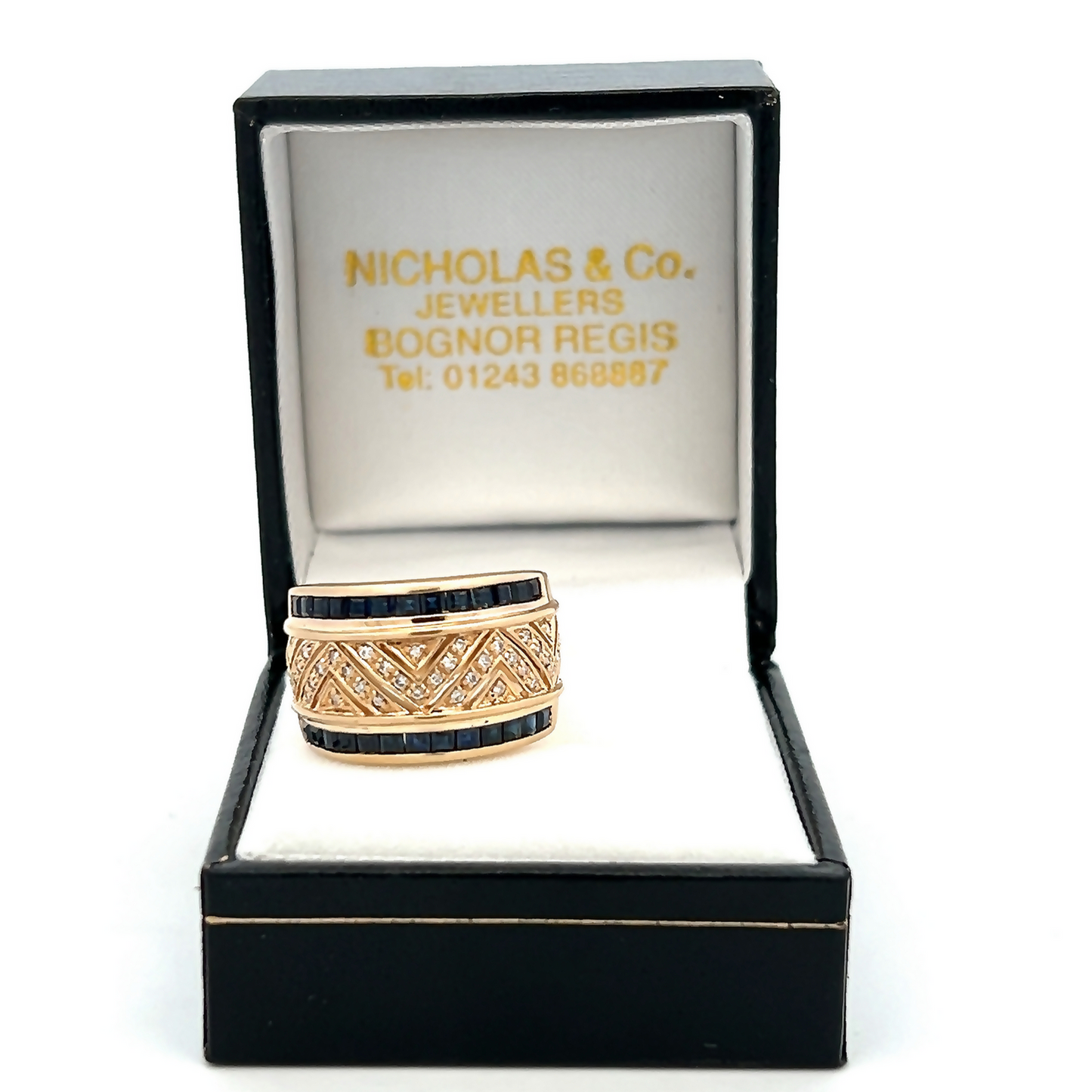 Vintage Diamond and Sapphire 9ct Gold Half Eternity Ring