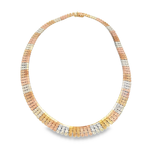 Vintage 9ct Rose, White & Yellow Gold Tapered Fringe / Cleopatra Collar Necklace