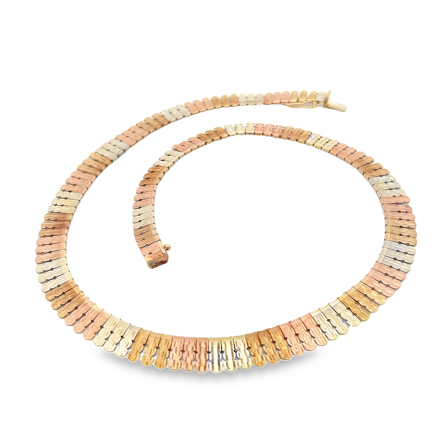 Vintage 9ct Rose, White & Yellow Gold Tapered Fringe / Cleopatra Collar Necklace