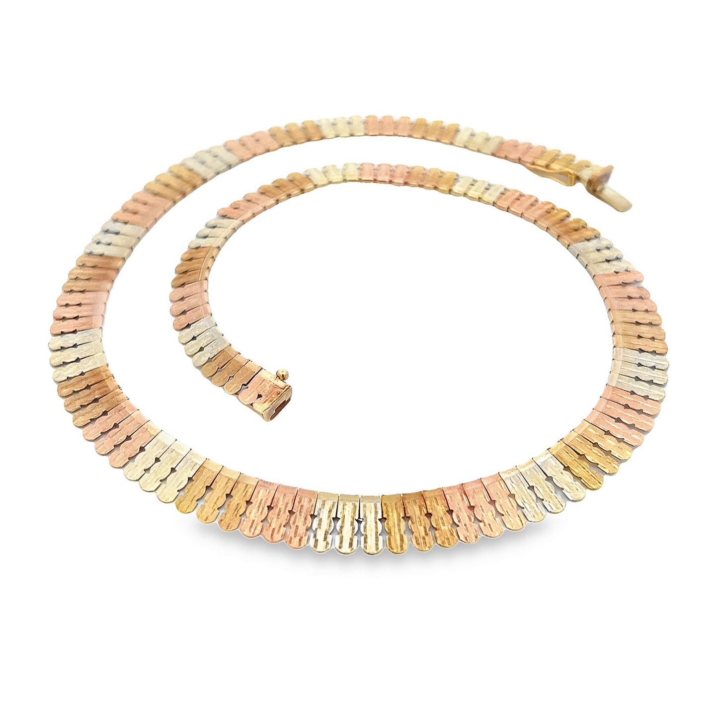 Vintage 9ct Rose, White & Yellow Gold Tapered Fringe / Cleopatra Collar Necklace