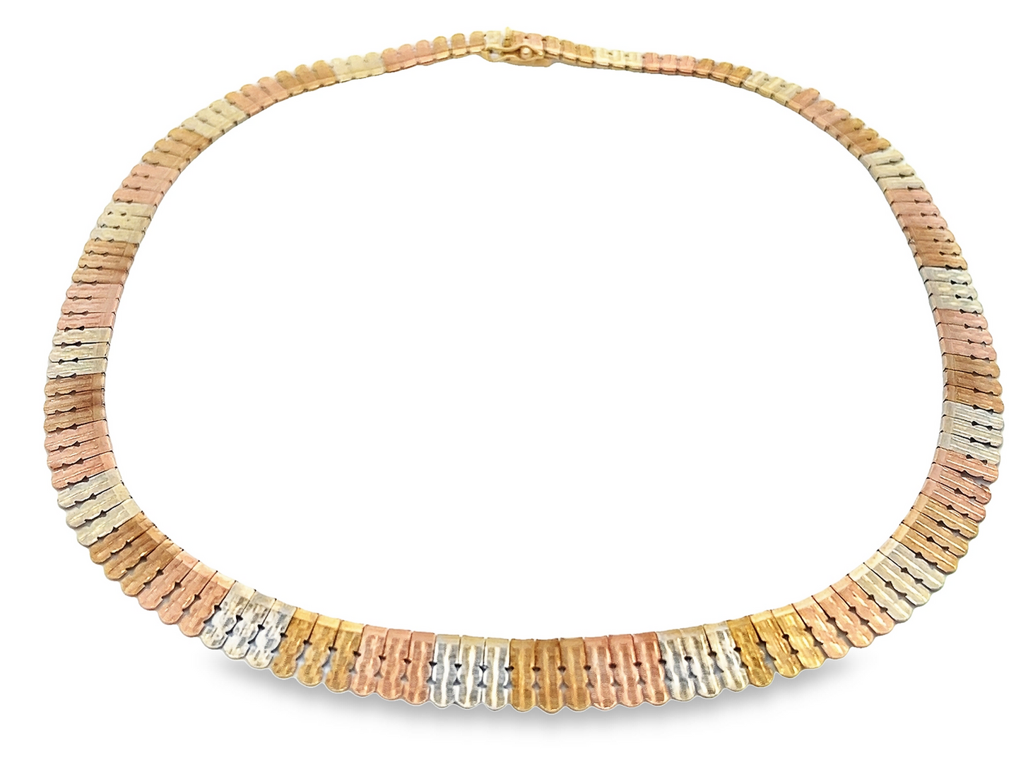 Vintage 9ct Rose, White & Yellow Gold Tapered Fringe / Cleopatra Collar Necklace