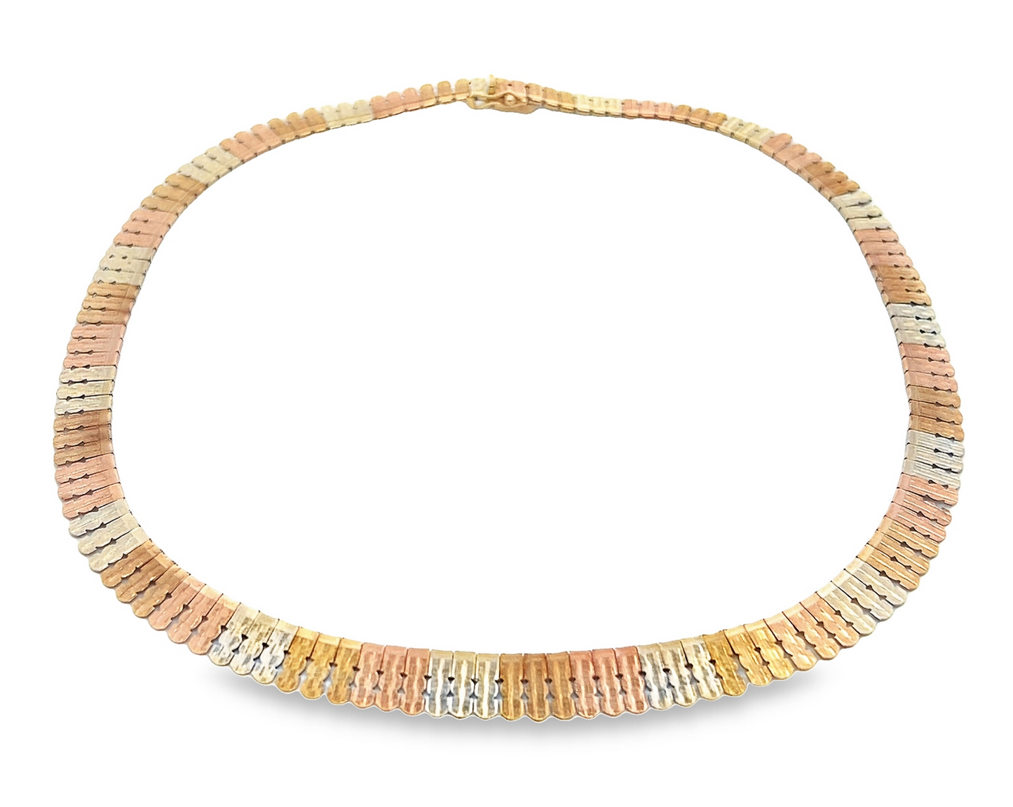Vintage 9ct Rose, White & Yellow Gold Tapered Fringe / Cleopatra Collar Necklace