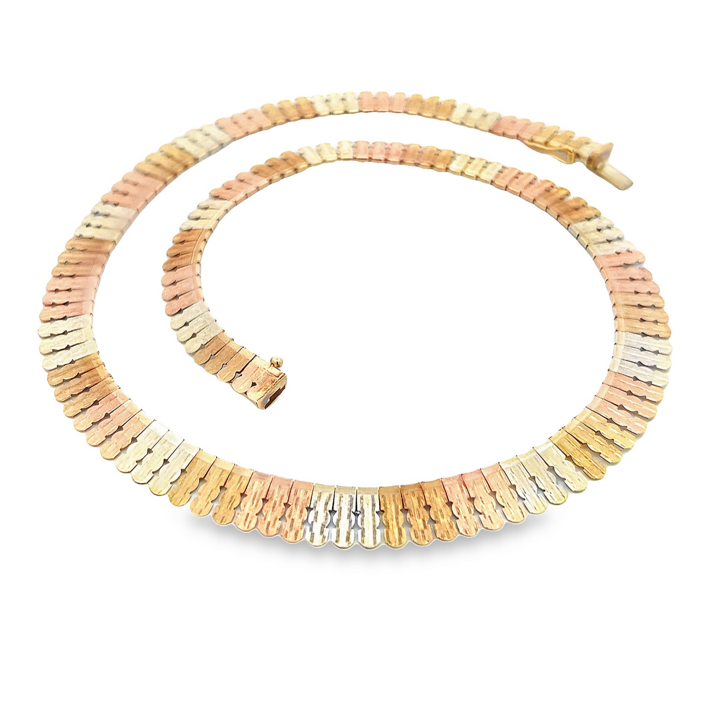 Vintage 9ct Rose, White & Yellow Gold Tapered Fringe / Cleopatra Collar Necklace