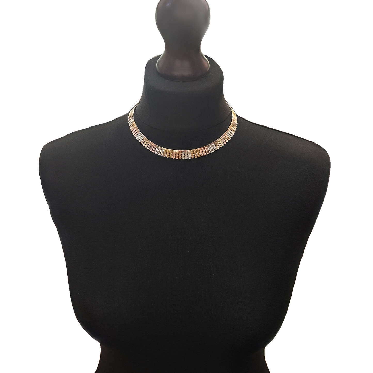 Vintage 9ct Rose, White & Yellow Gold Tapered Fringe / Cleopatra Collar Necklace
